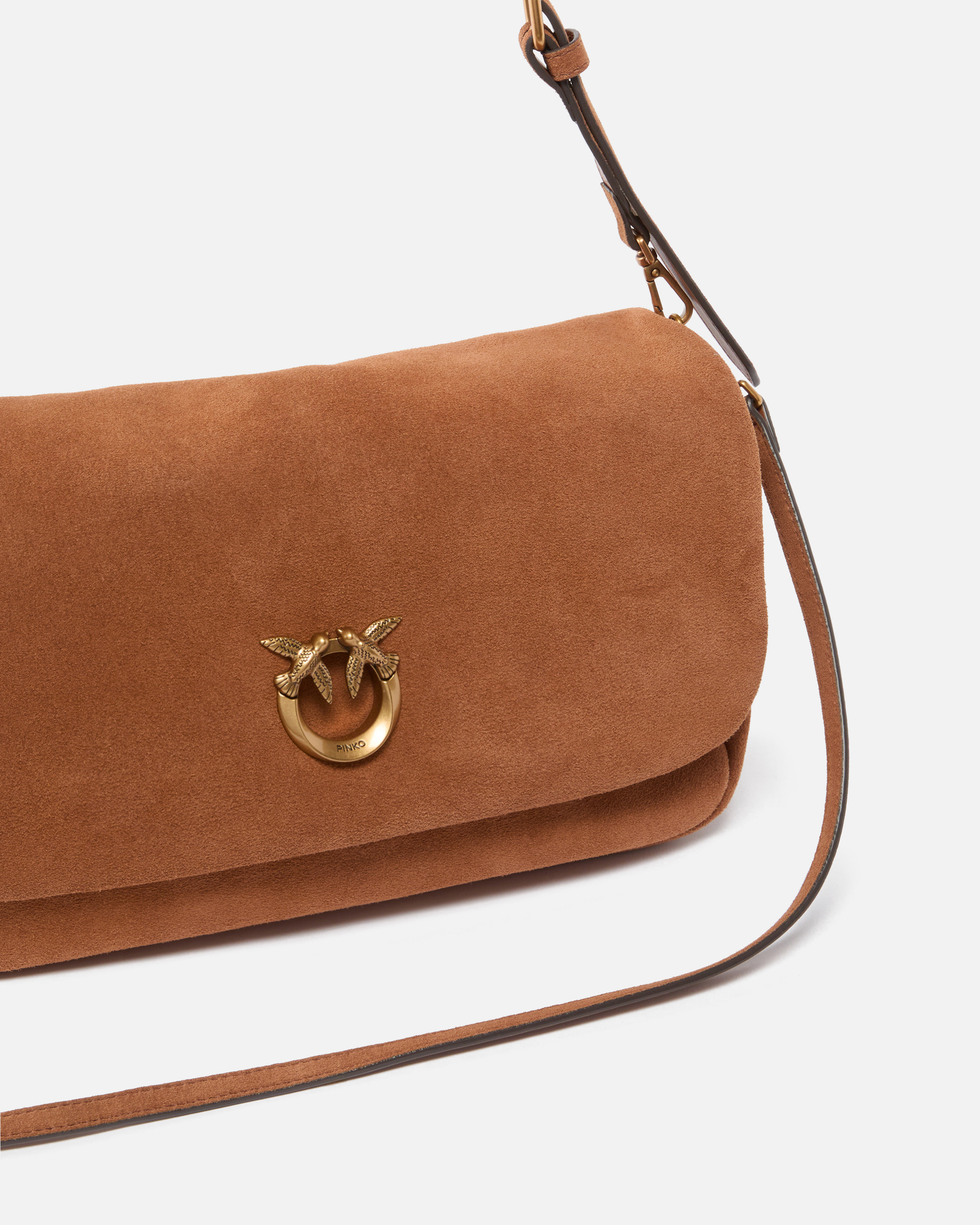 Sac à bandoulière moyen love bag click soft horizontal handle en daim PINKO Marron