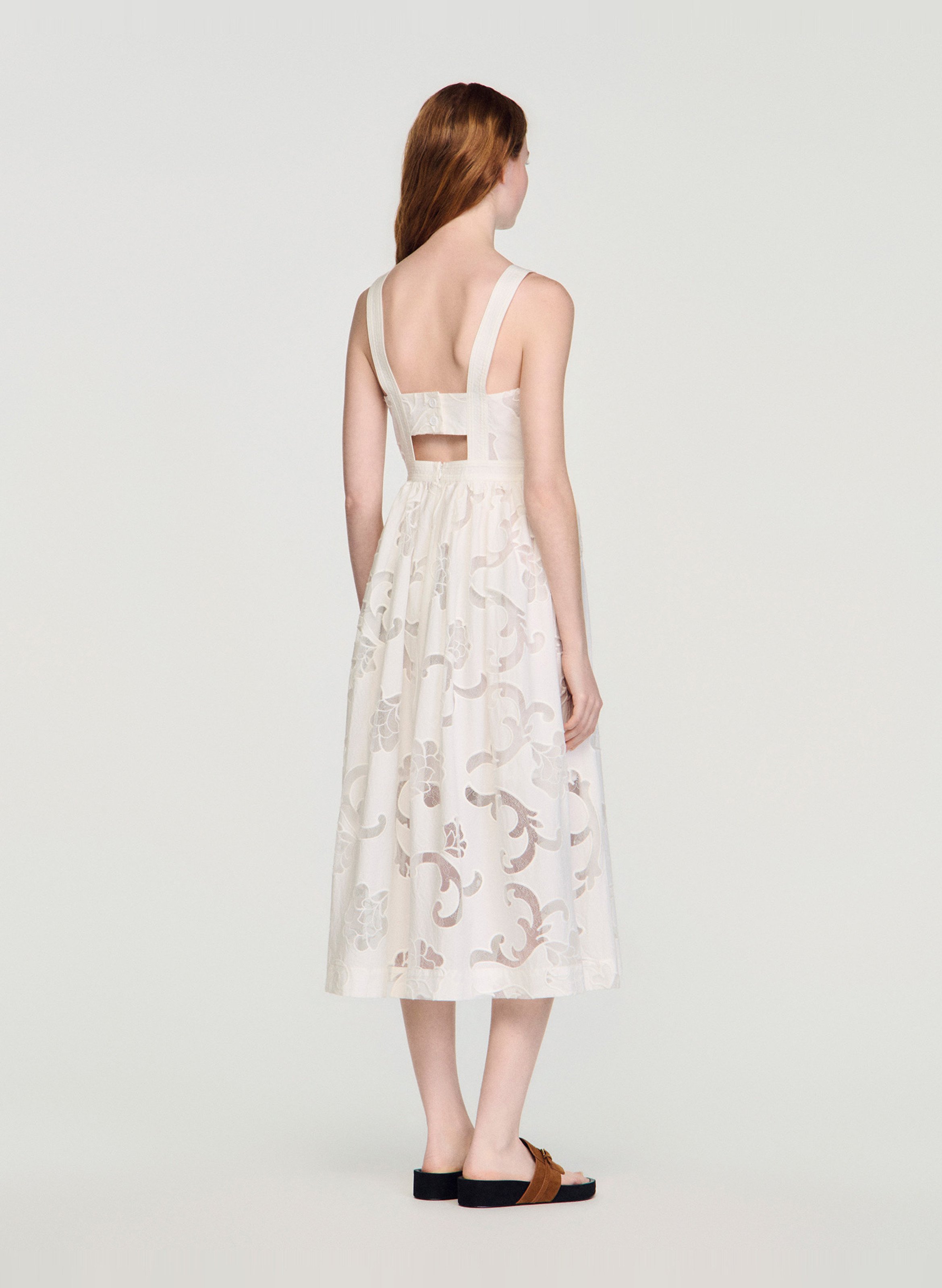 Halflange jurk met V-hals - katoenblend SANDRO Beige