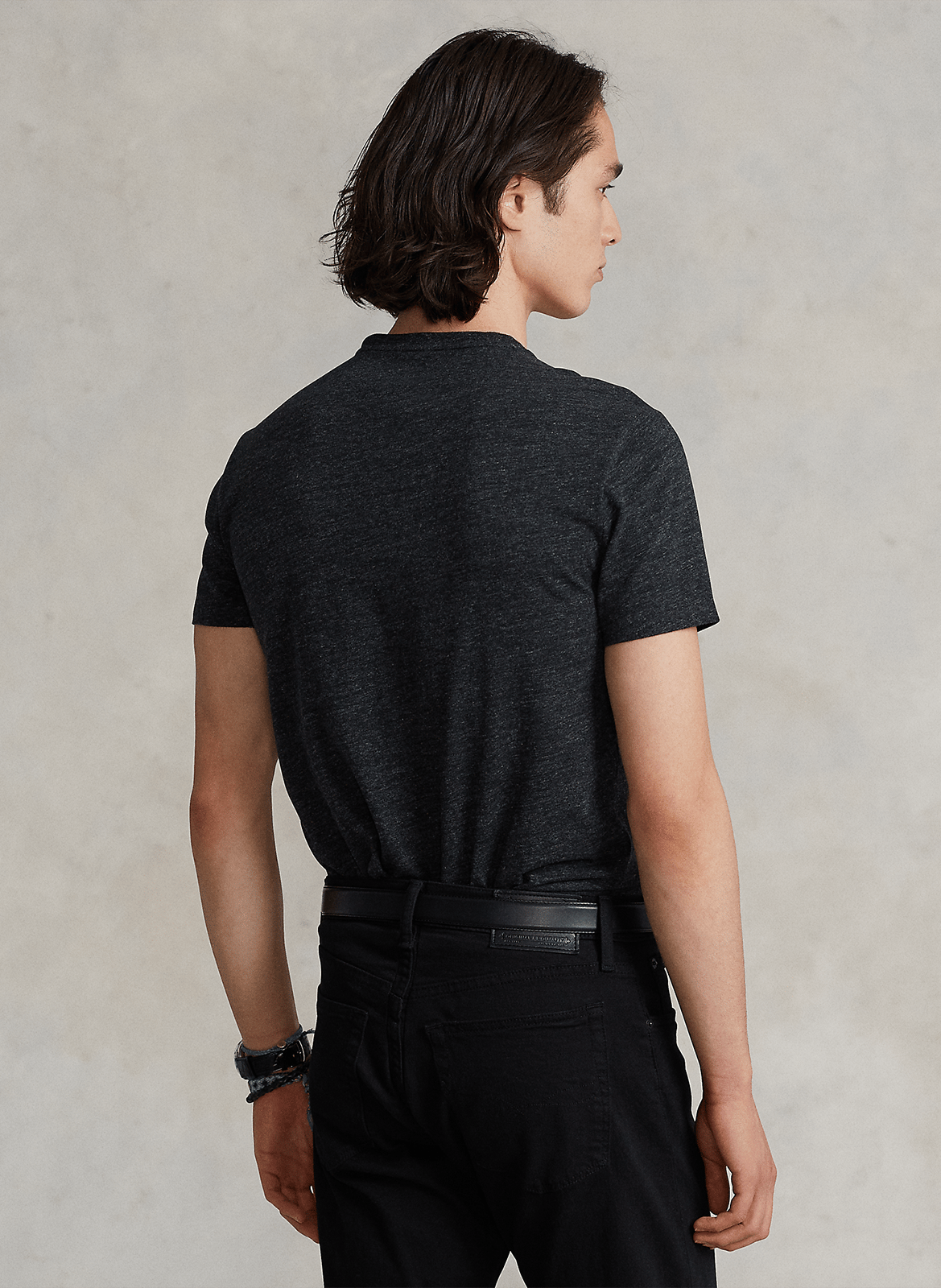 Rundhals-T-Shirt aus melierter Baumwolle, Slim Fit POLO RALPH LAUREN Schwarz