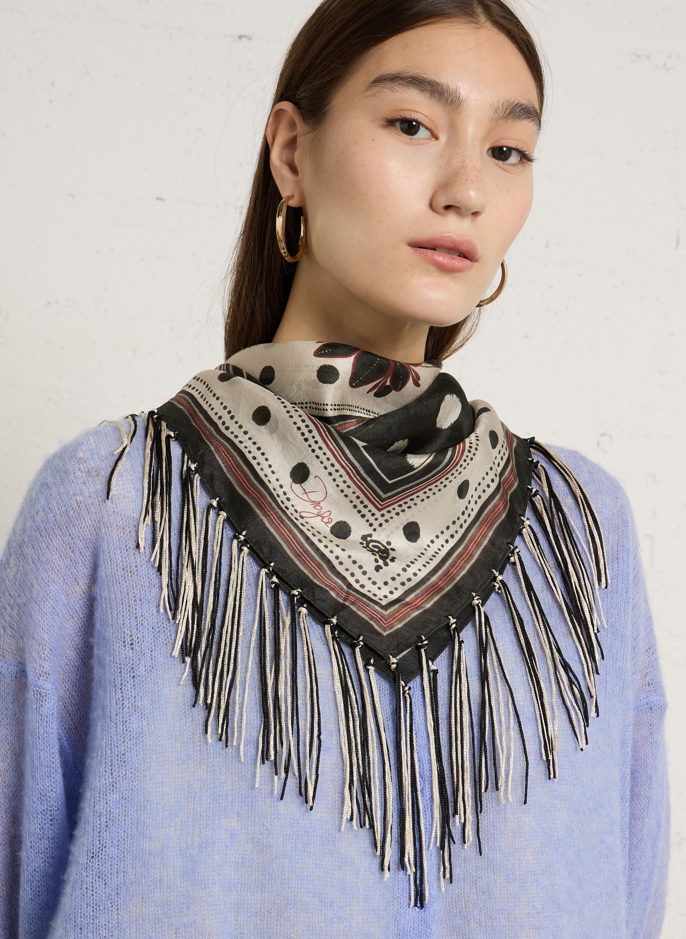 Foulard carré imprimé avec franges DIEGA Multicolore