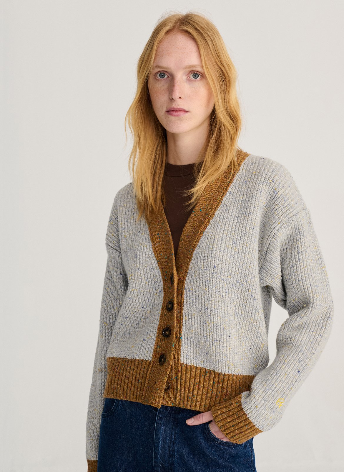 Wijdvallende cardigan met contrastkleurige boorden BOBO CHOSES Blauw