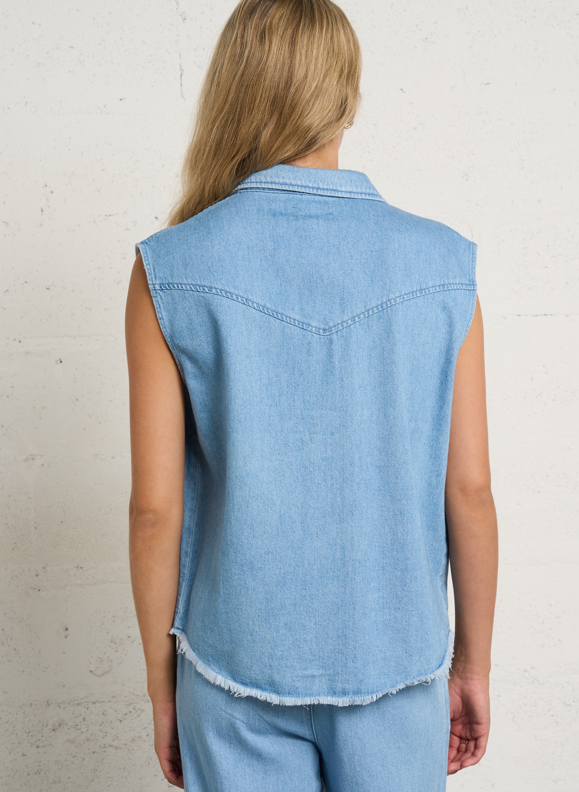 Sleeveless classic collar denim shirt MAISON 123 Blue