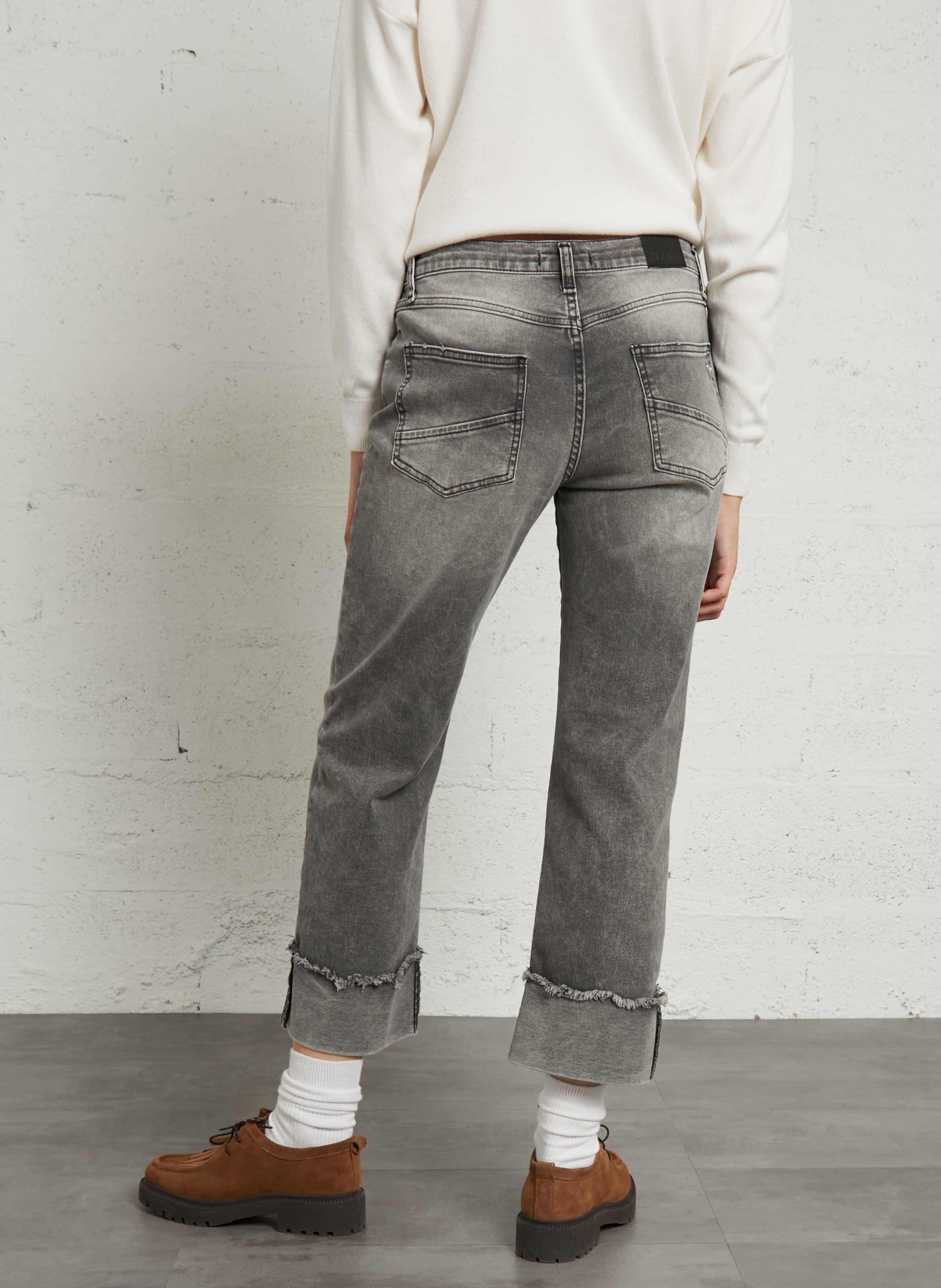 Straight-leg jeans with wide cuffs in a cotton blend PLEASE Black