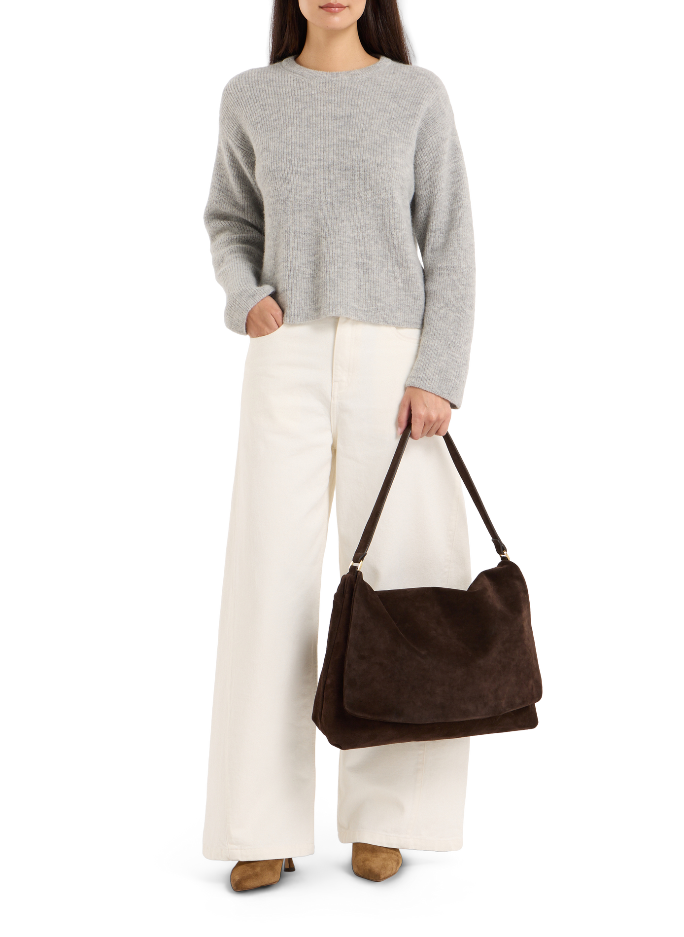 Suede leather iloise m shoulder bag SAISON 1865 Brown