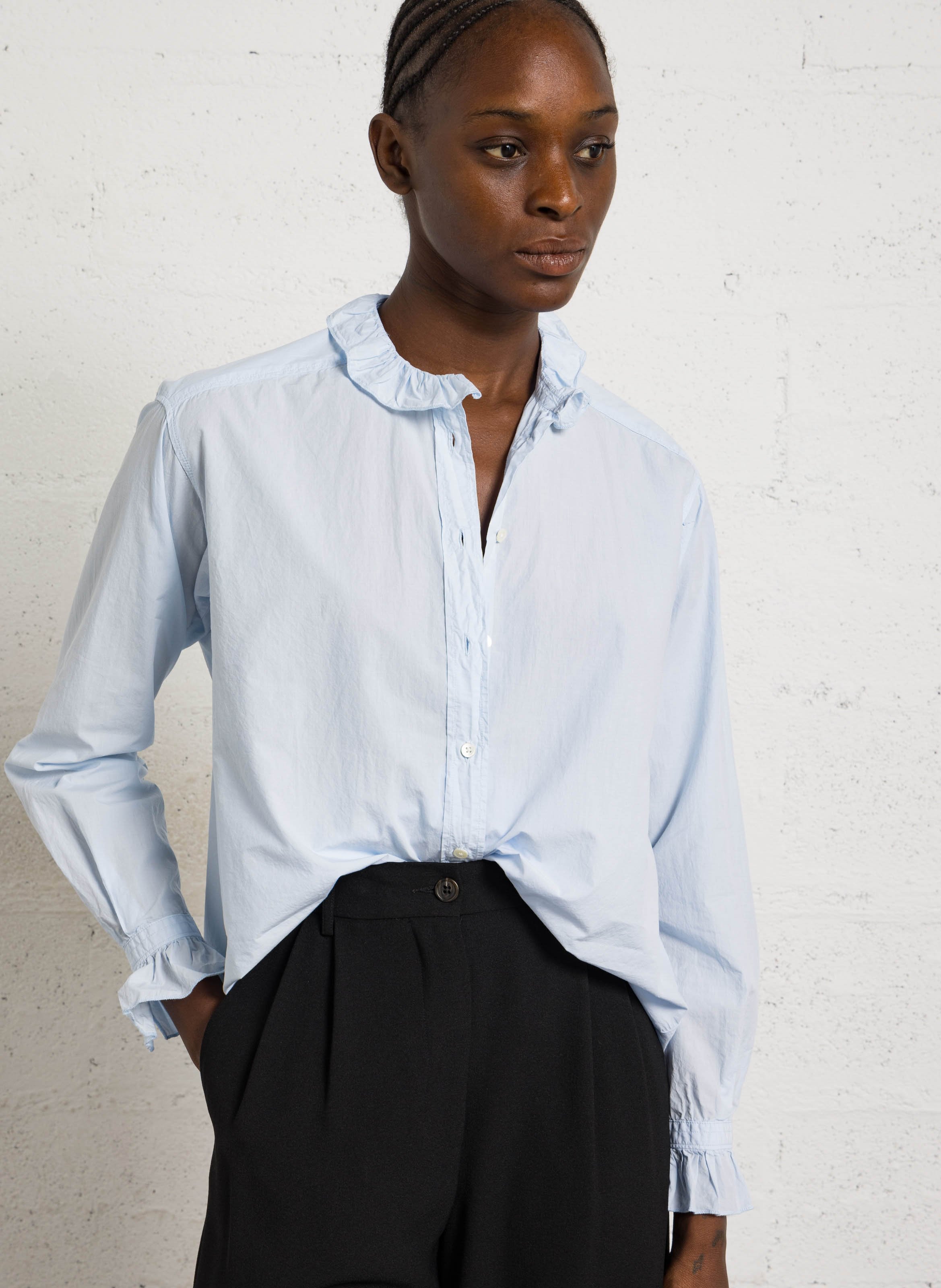 Chemise droite à volants en coton HARTFORD Bleu