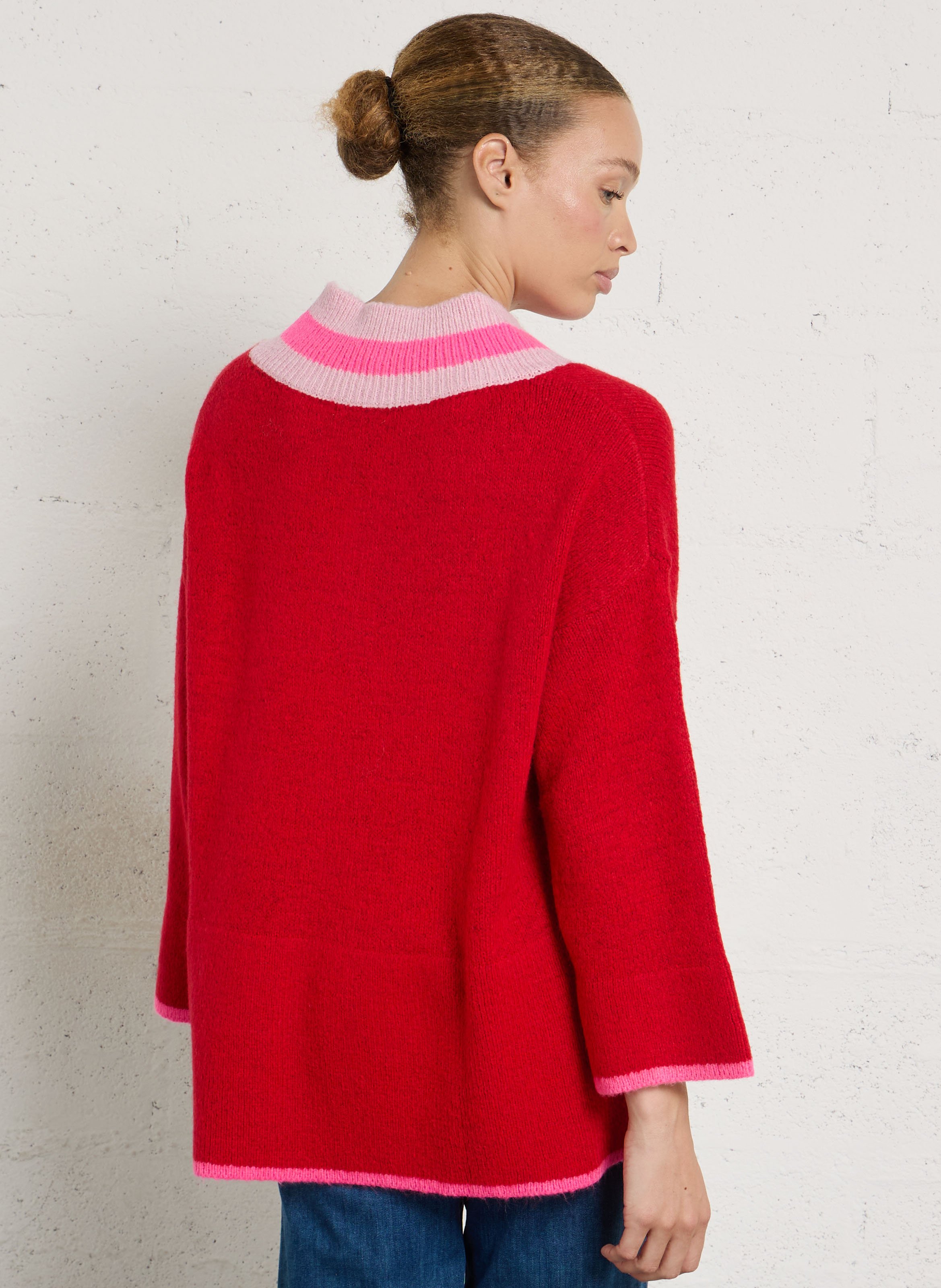 Oversize-Pullover mit V-Ausschnitt DR BLOOM Rot