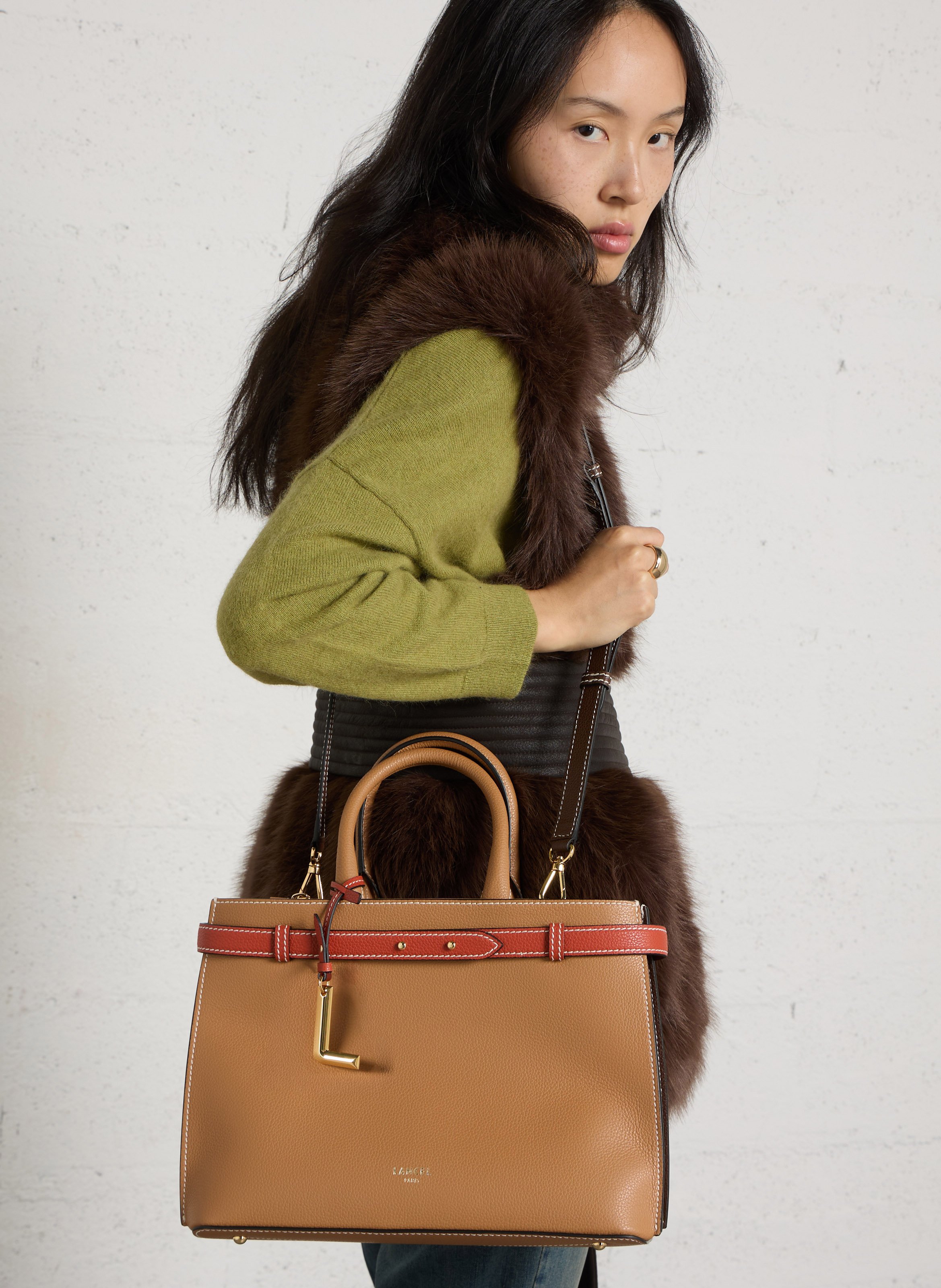 Sac à main en cuir grainé LANCEL Beige