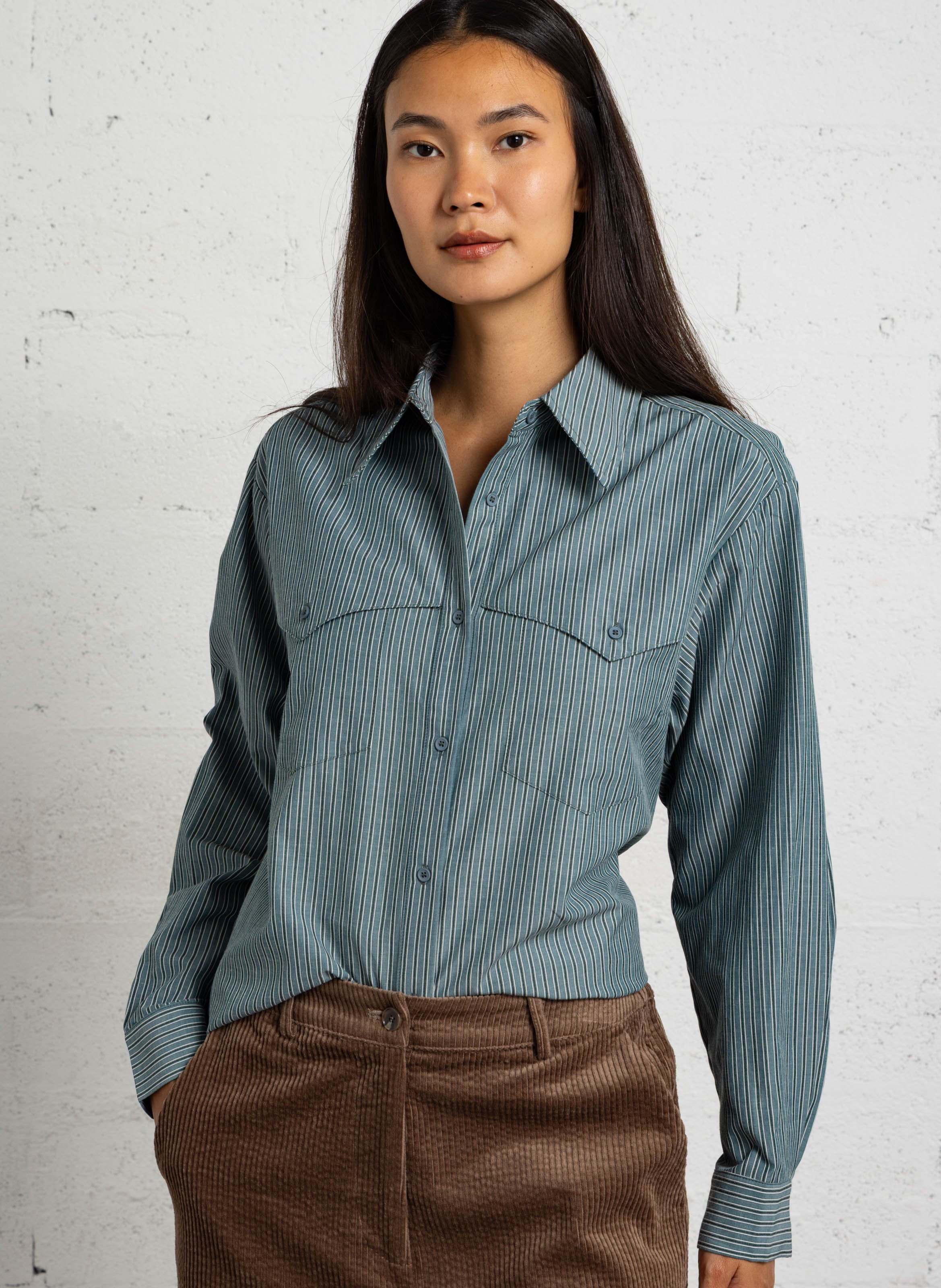 Chemise col classique en coton mélangé SEE U SOON Vert