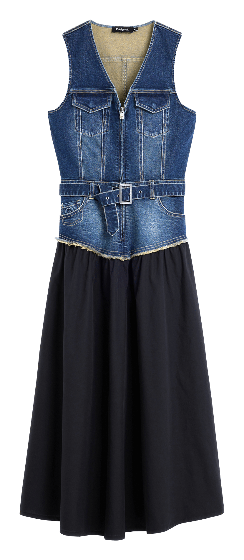 Robe longue col V bi-matière DESIGUAL Bleu