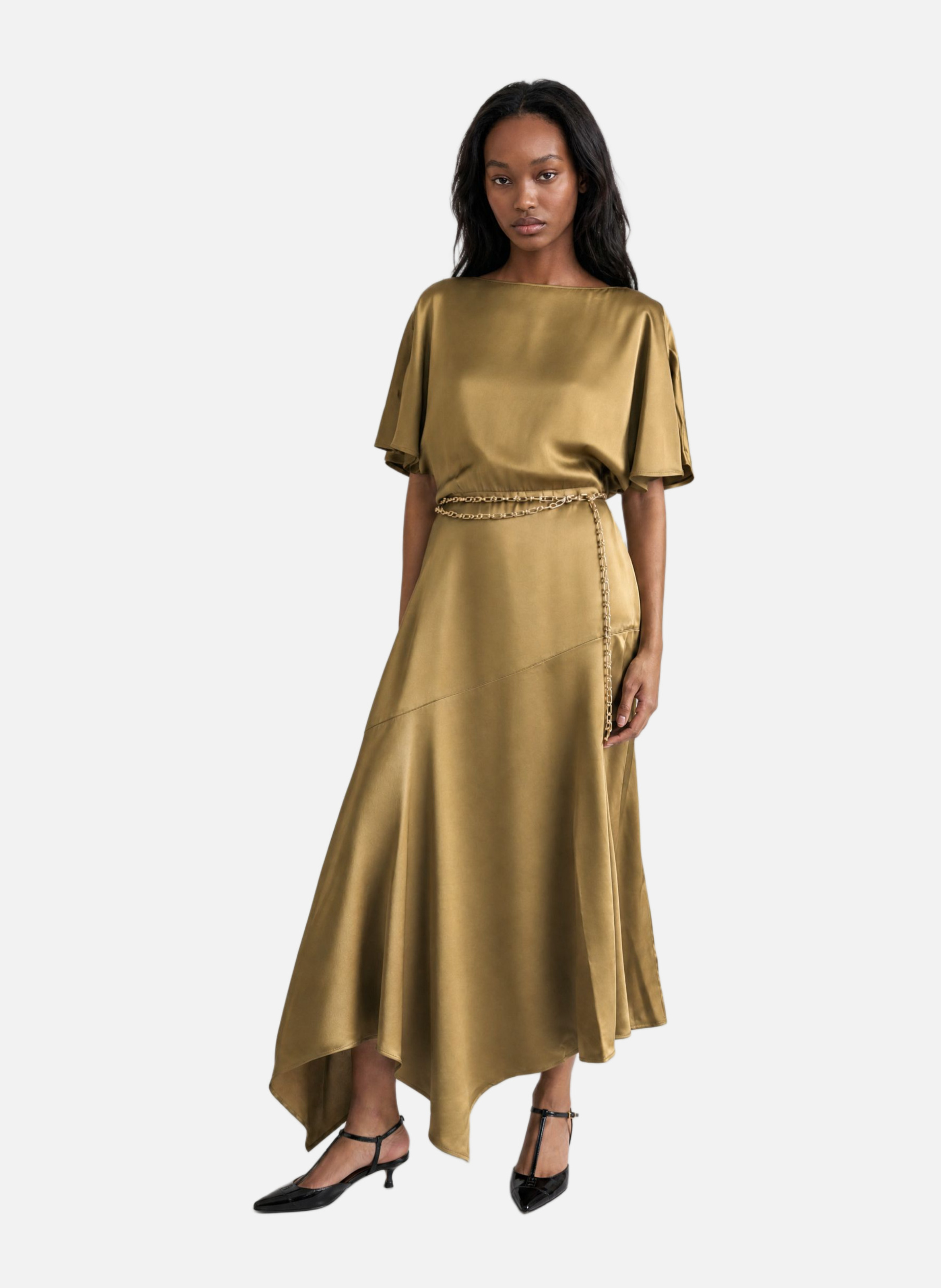 Long satin dress with chain THE KOOPLES Green