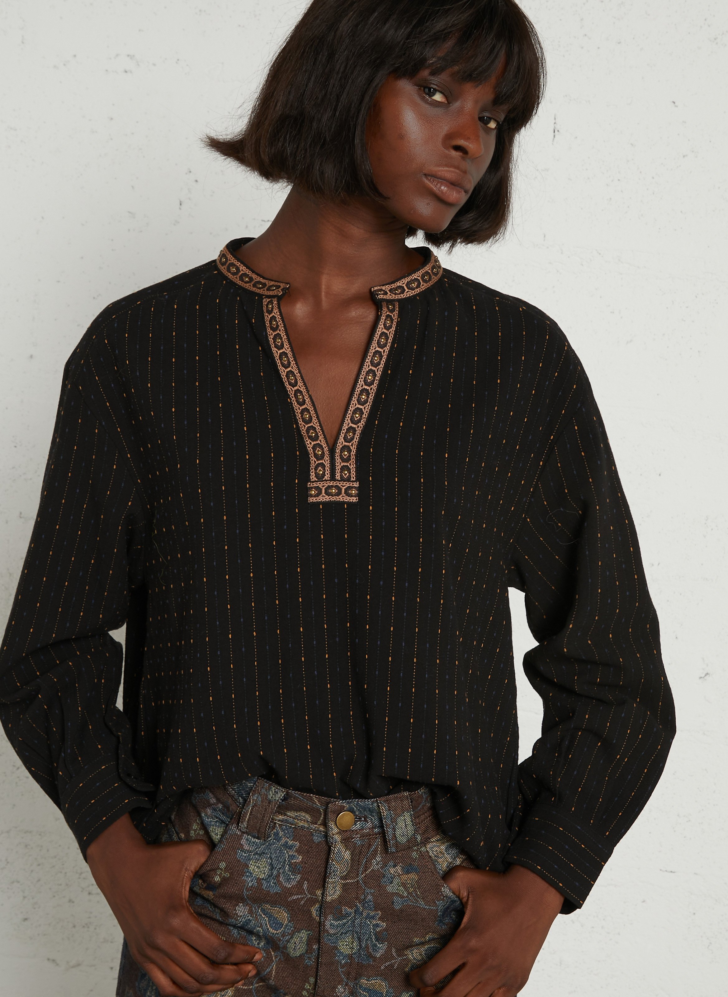 Blouse col tunisien en coton  THE KORNER Noir
