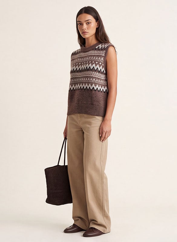 Gerade geschnittener Jacquard-Pullover mit Rundhalsausschnitt KOOKAI Braun