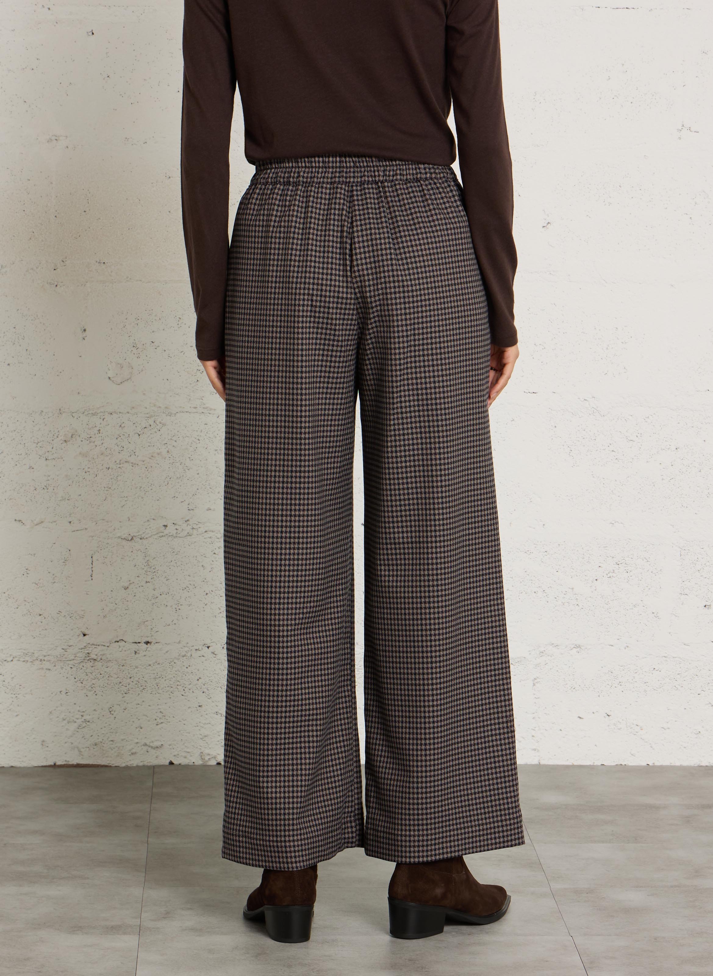 Straight pants with pattern and elastic waistband NICE THINGS Brown