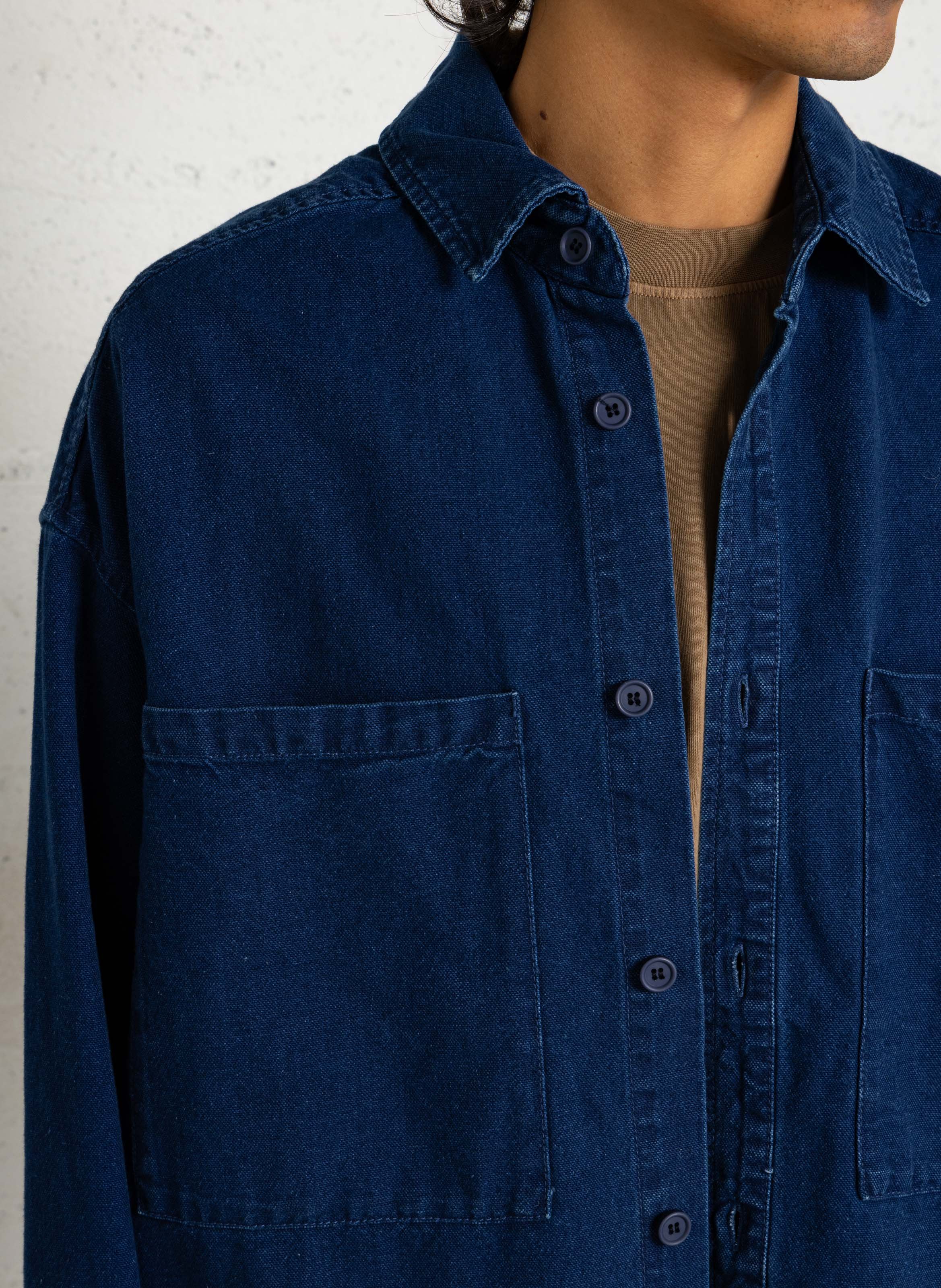 Chemise ample col classique en coton mélangé AMERICAN VINTAGE Bleu