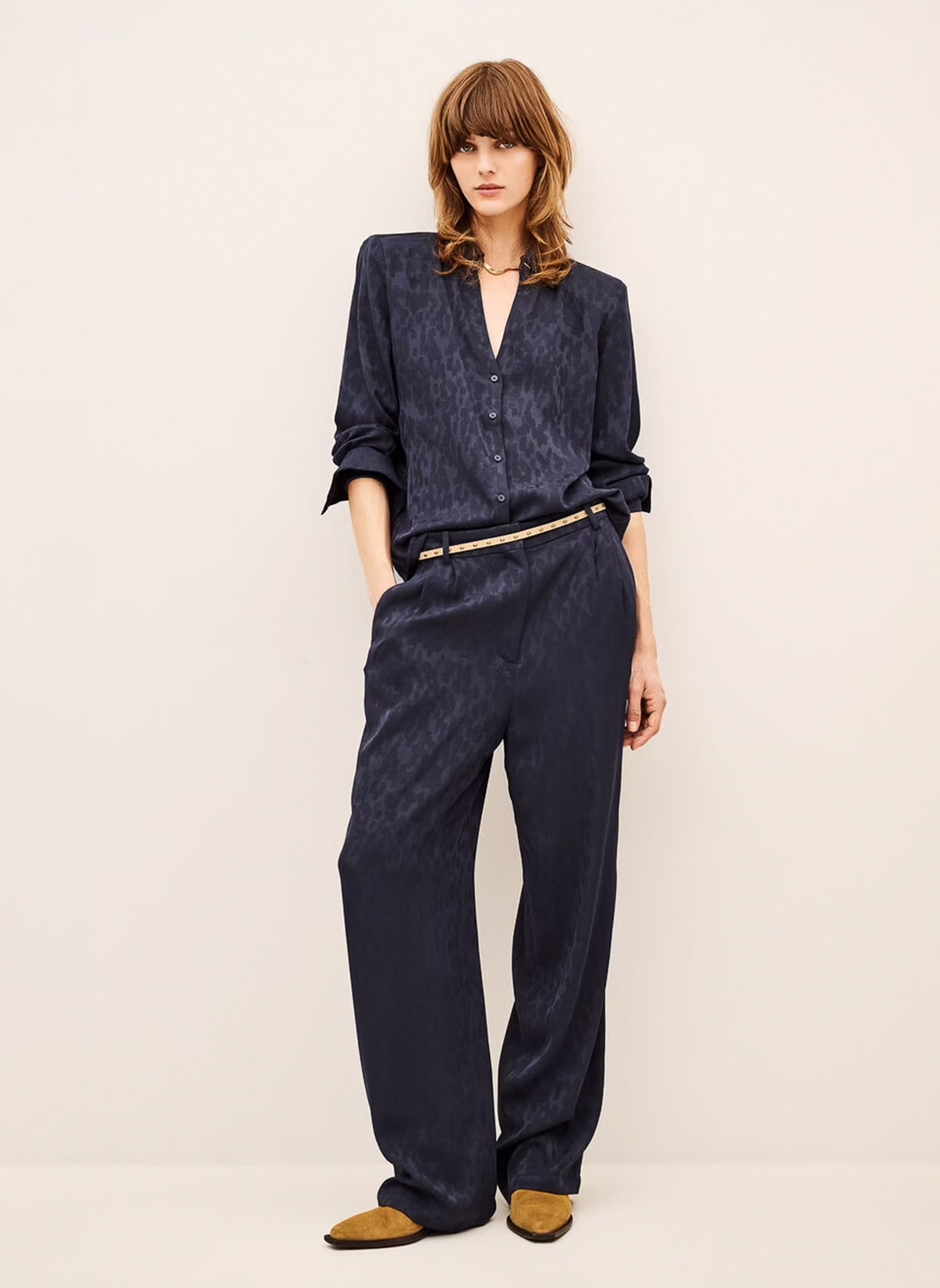 Gerade geschnittene, weich fallende Hose mit Jacquard-Muster BA&SH Blau
