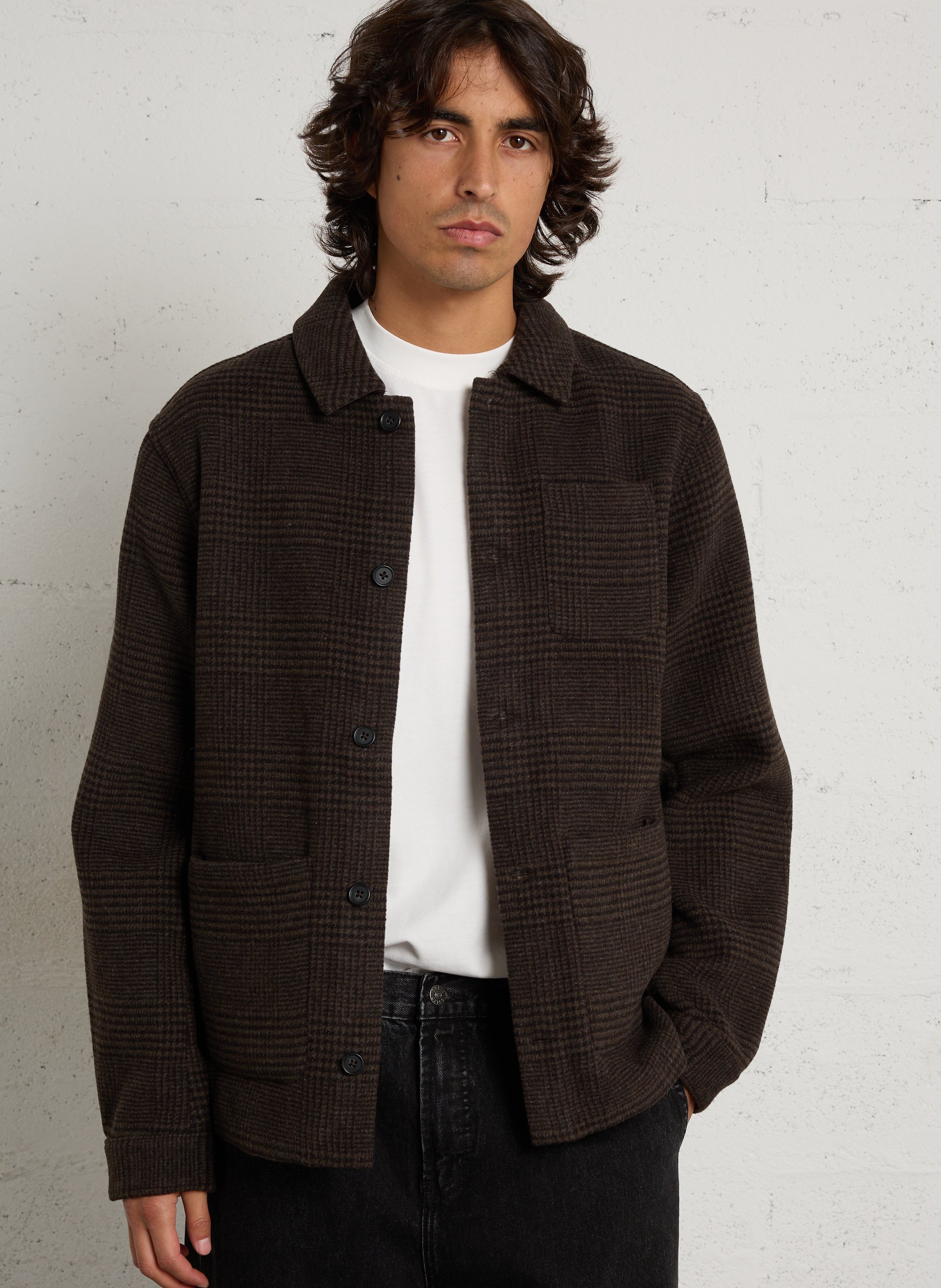 Veste droite col classique à carreaux CASUAL FRIDAY Marron