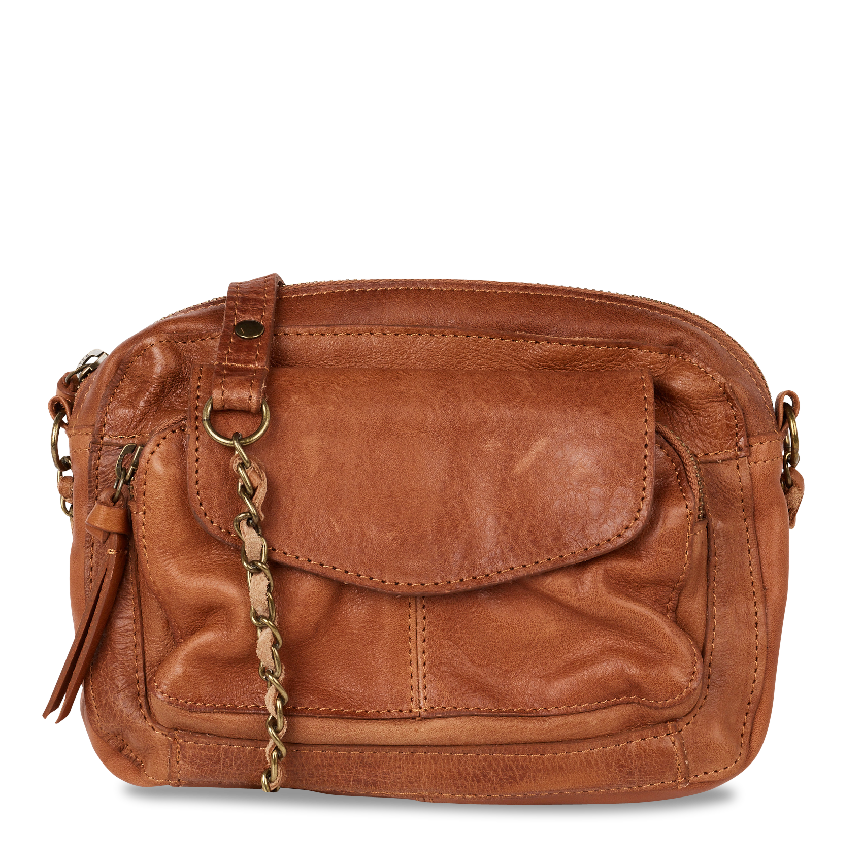 Leather shoulder bag NAINA Root beer