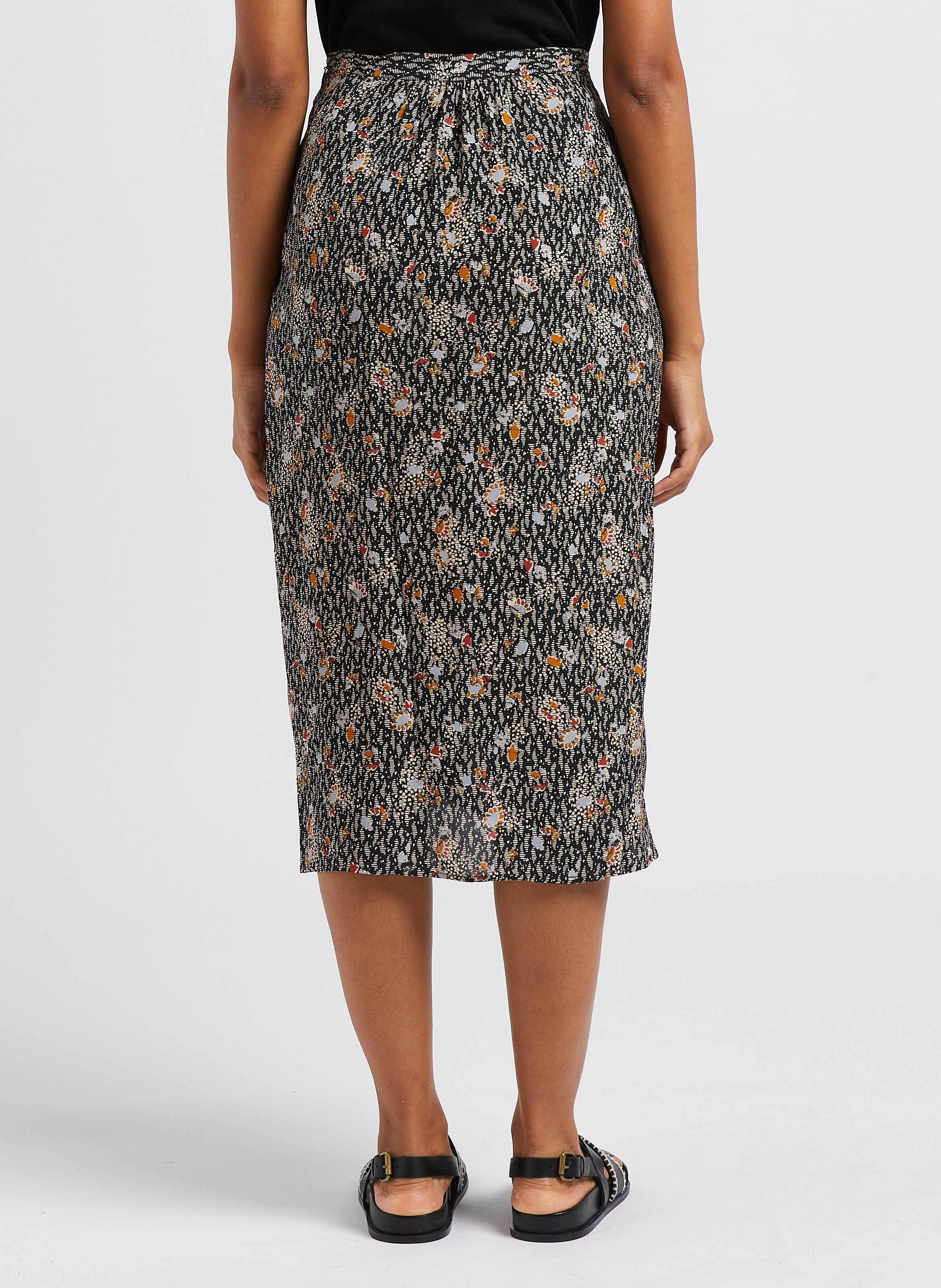 Black Printed midi wrap skirt