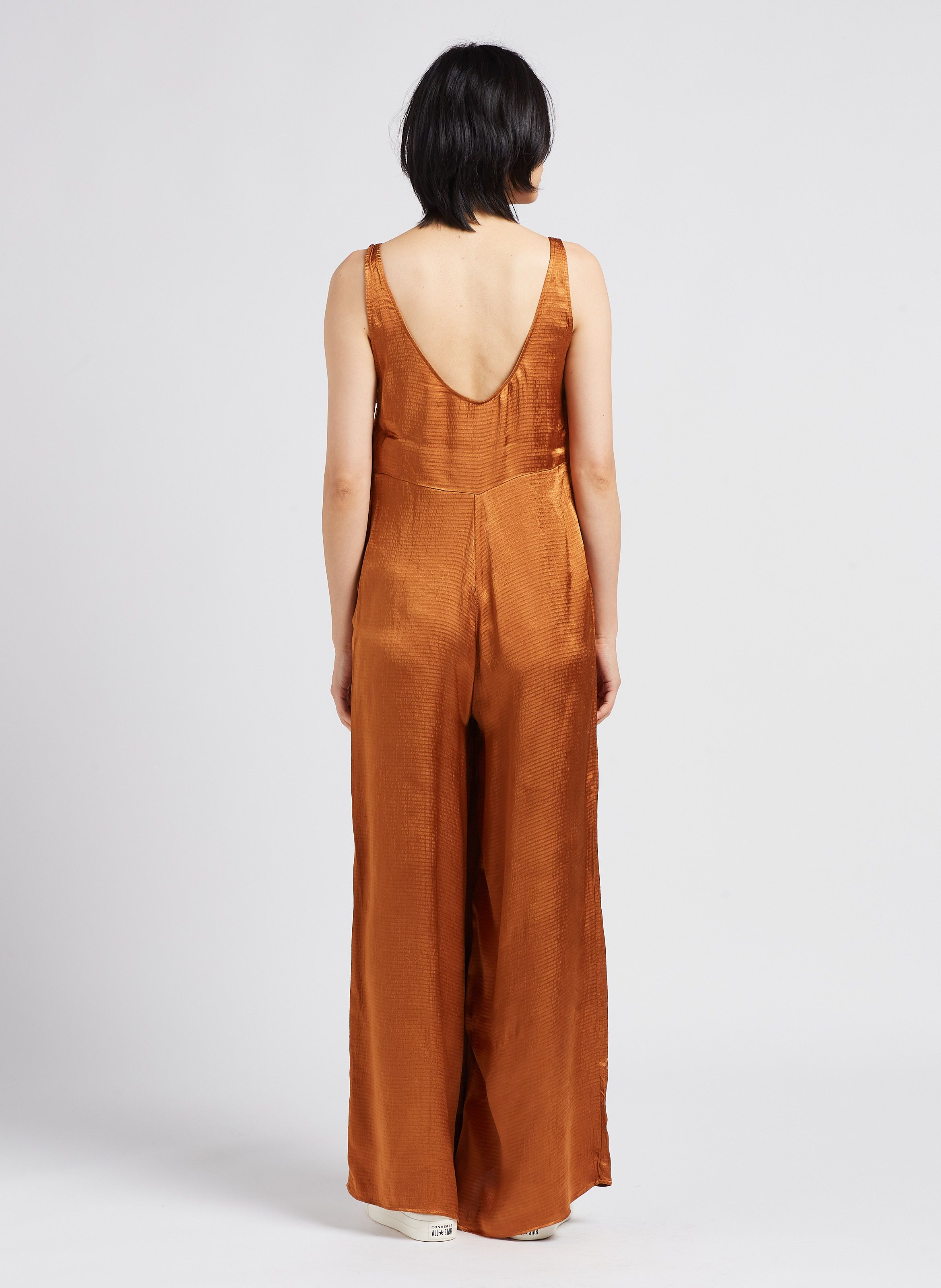 Orange Satiny V-neck jumpsuit