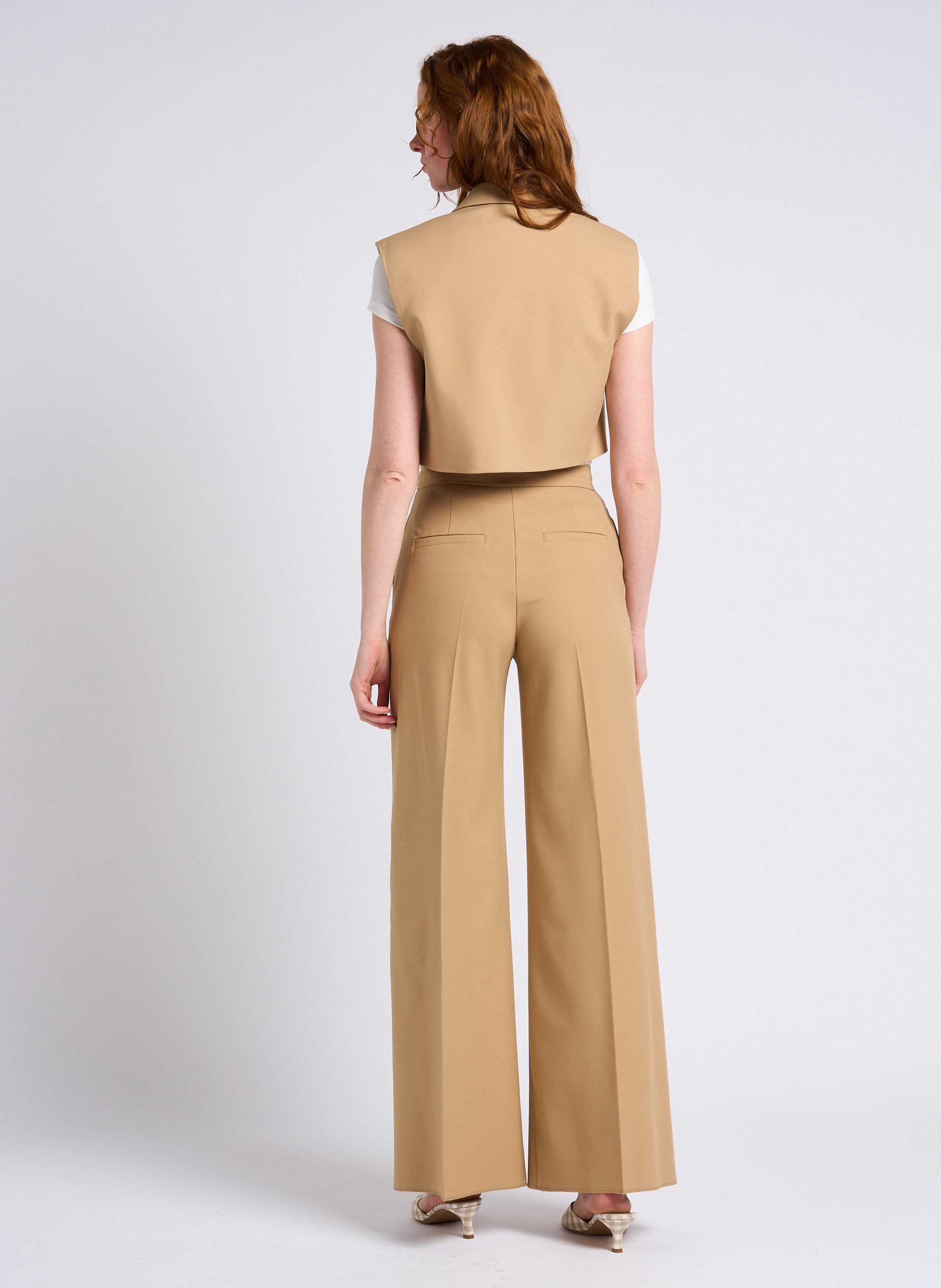 Bandplooibroek met hoge taille en ongezoomde rand MAX&Co. Beige