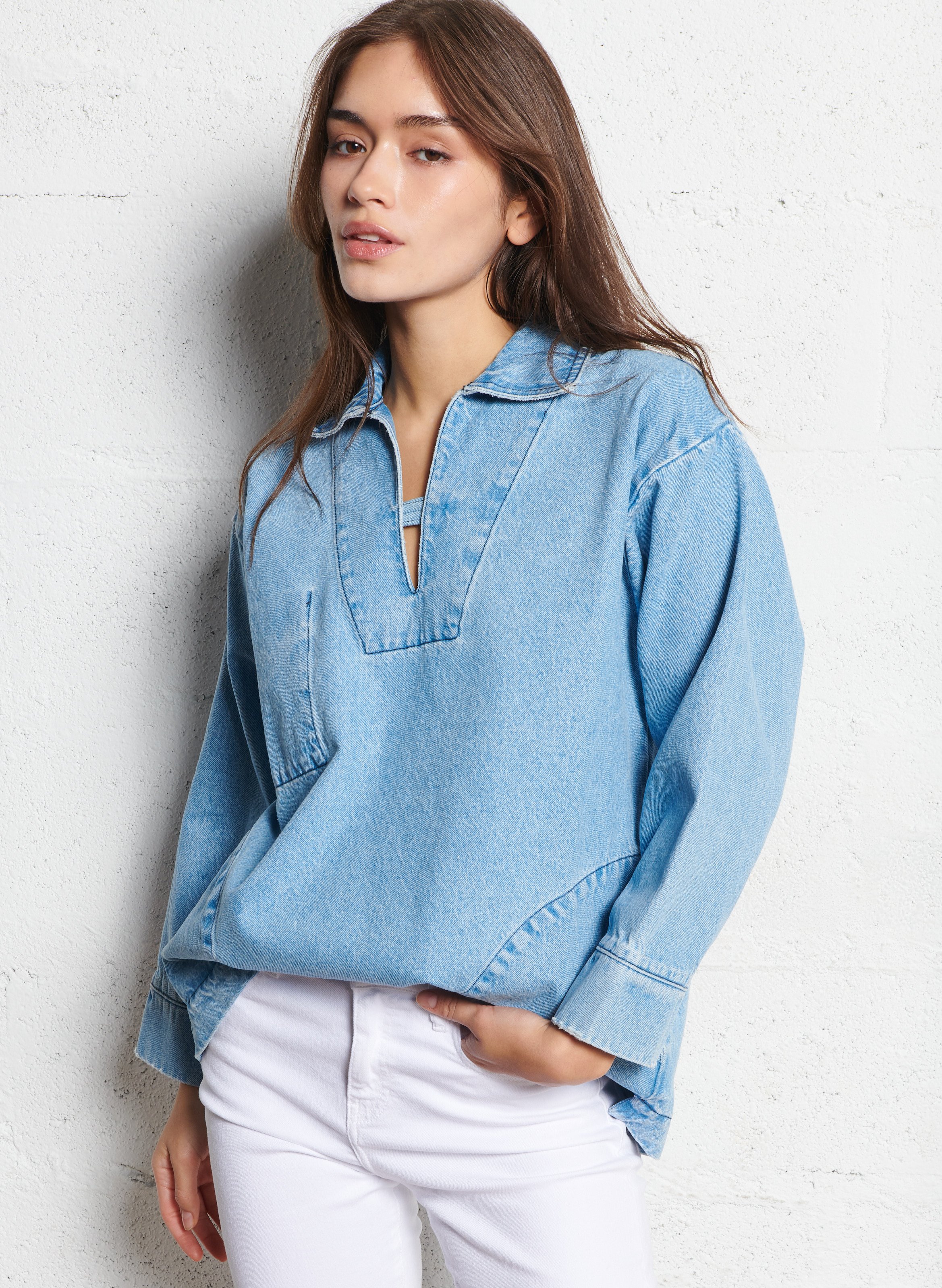 Oversized cotton blouse ACQUAVERDE Blue