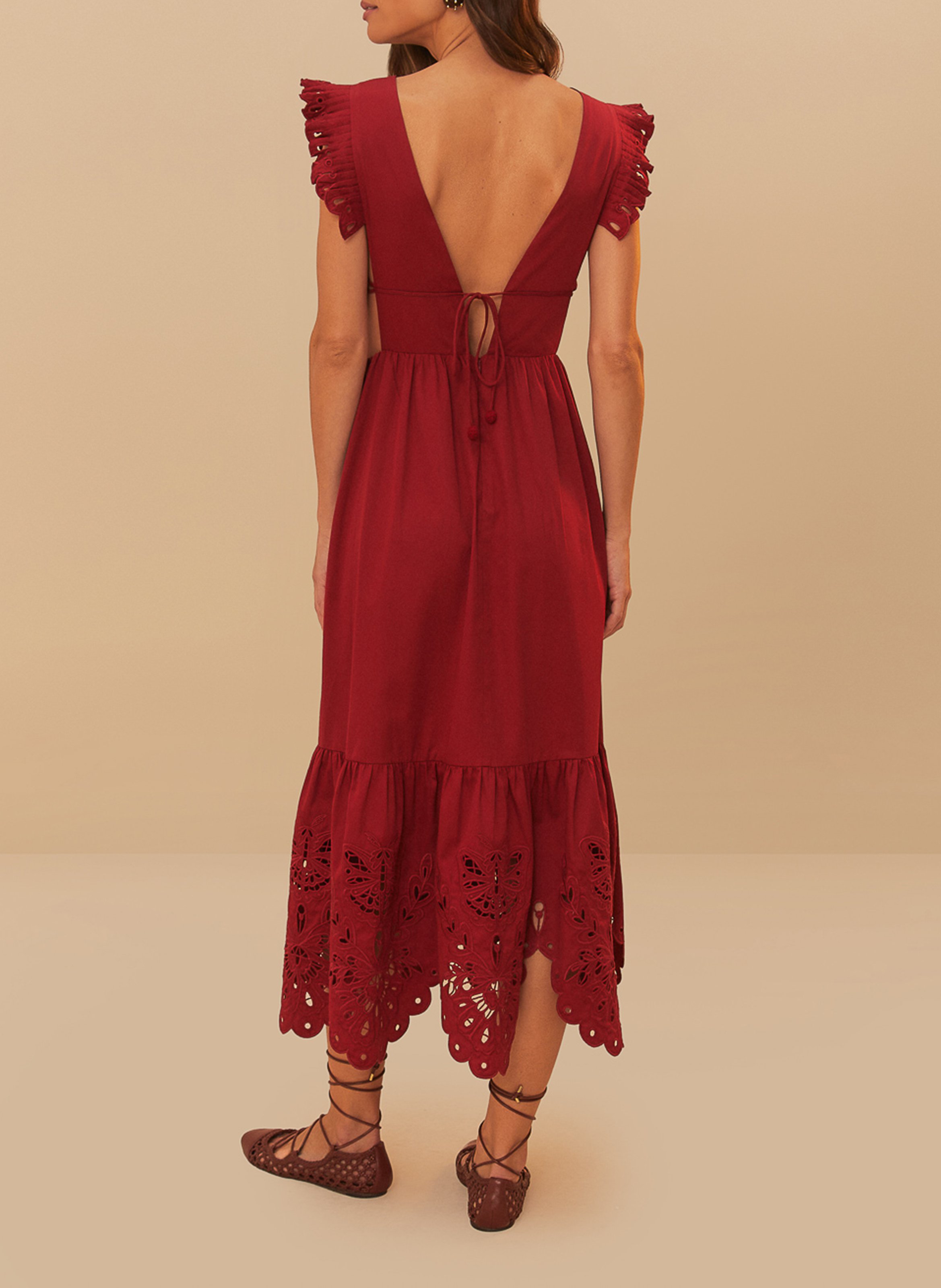 Fitted long dress with embroidery FARM RIO Red