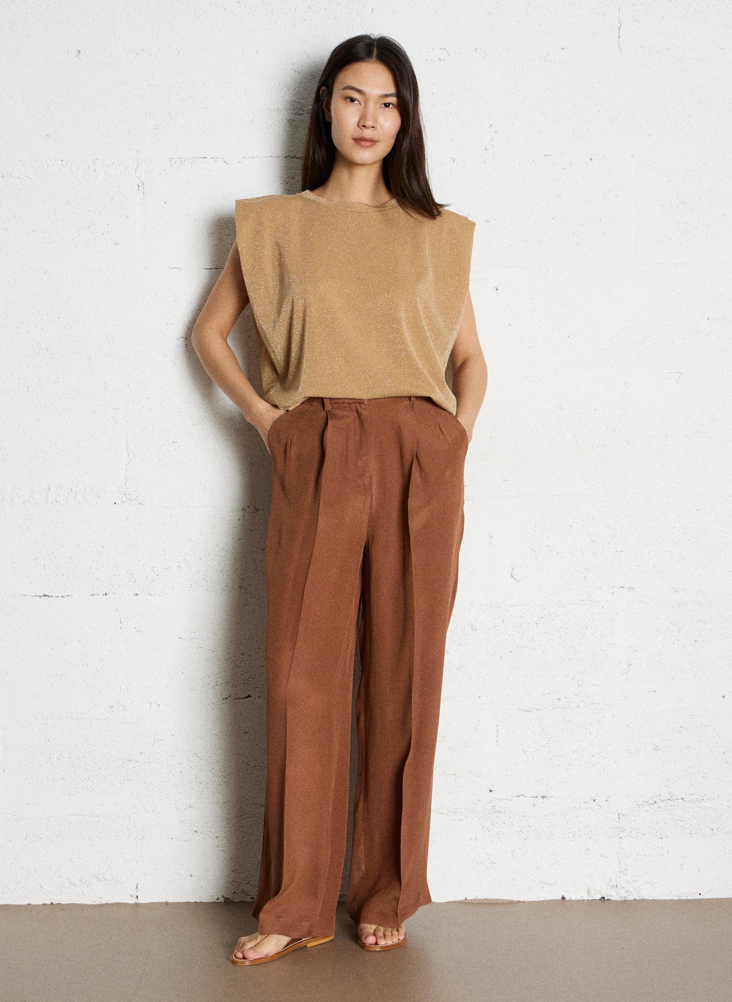 Pleated wide pants Orange
