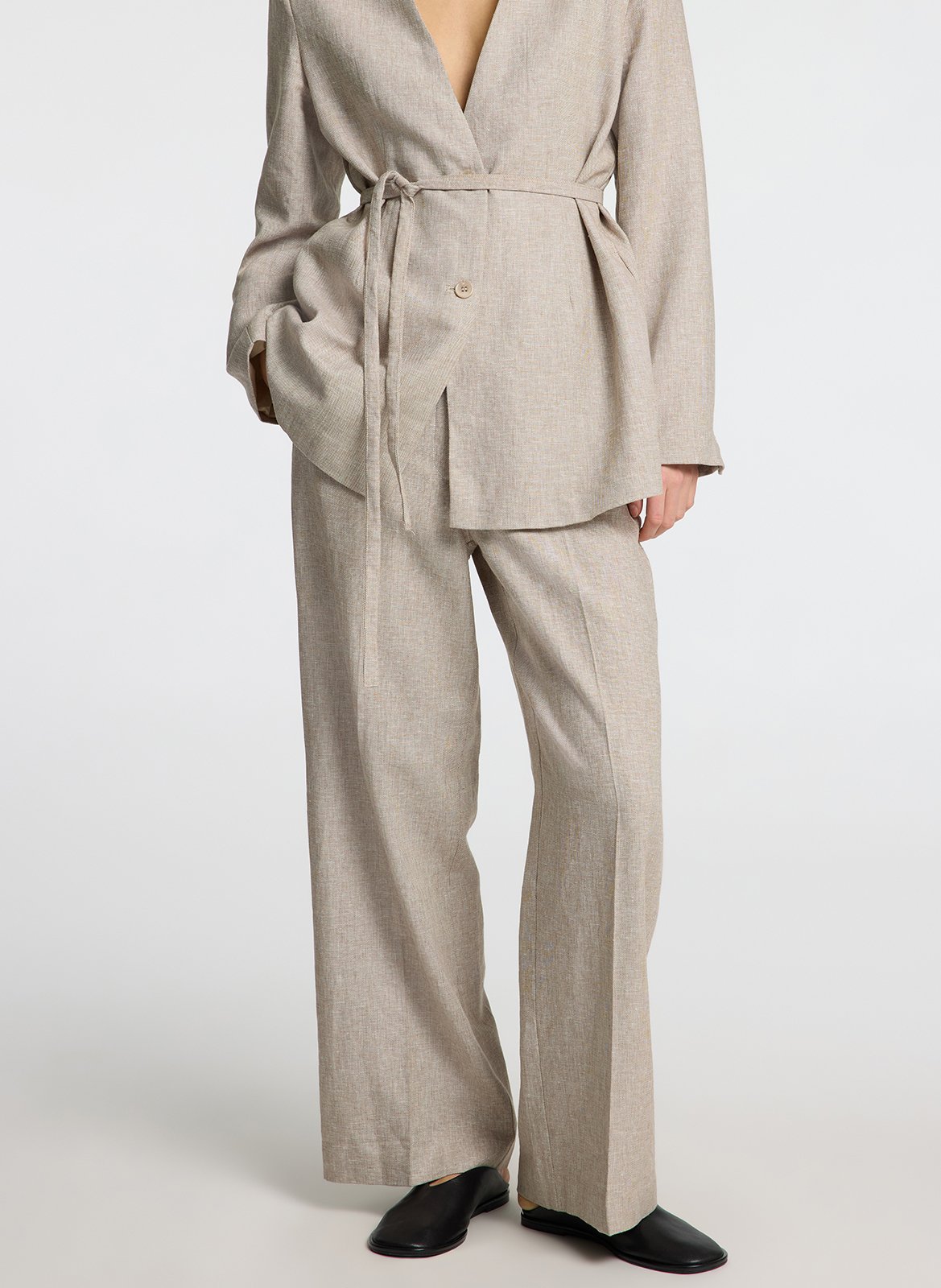 Pantalon droit en lin mélangé SELECTED Marron