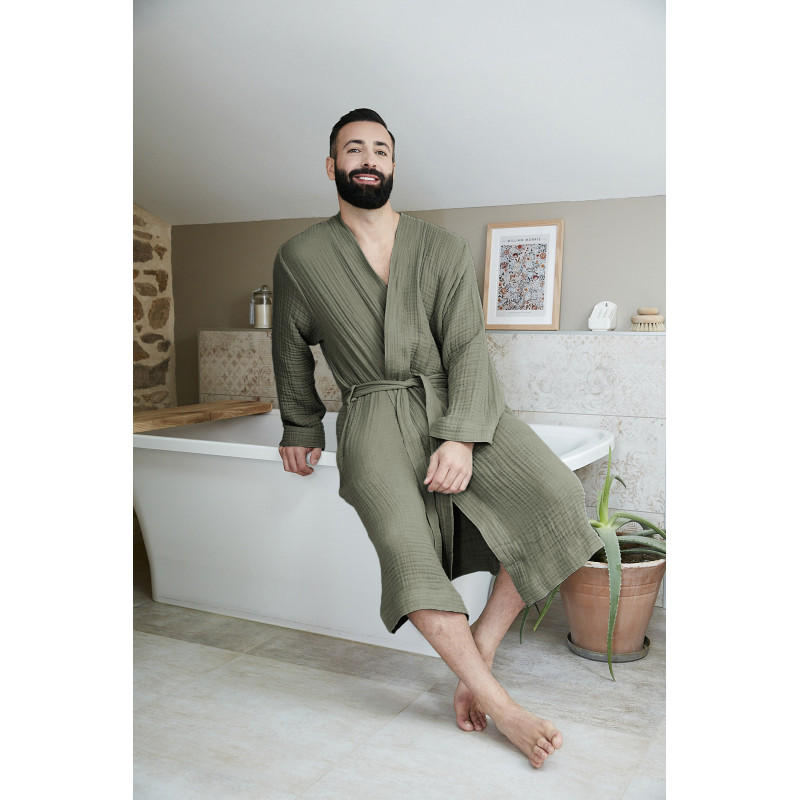 Peignoir kimono mixte gaze de coton unie gaïa L'EFFET PAPILLON Vert