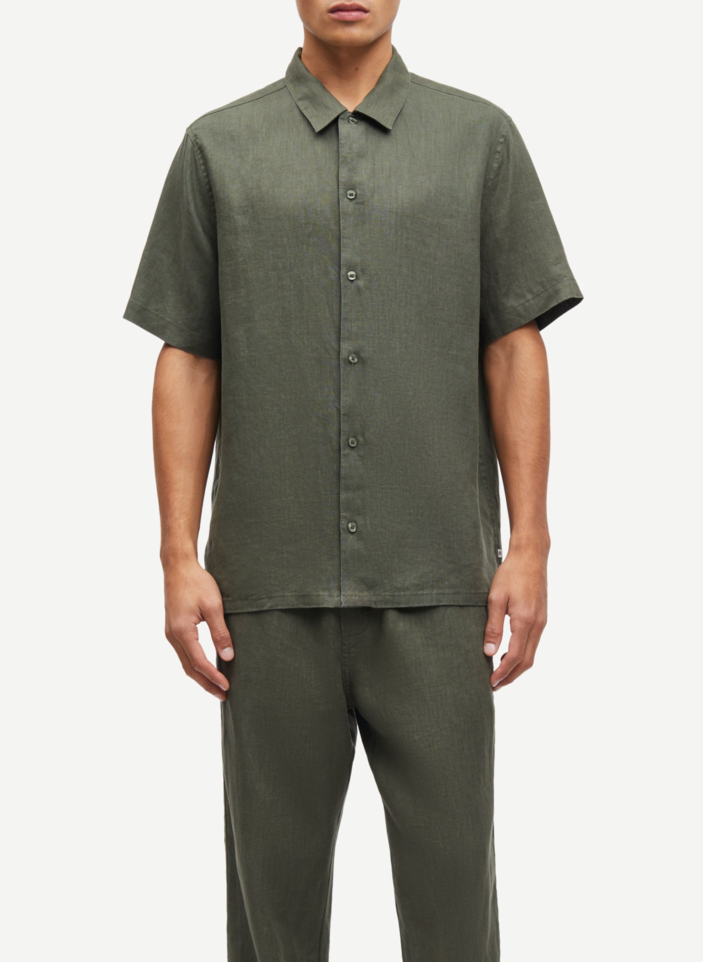 Chemise col classique en lin SAMSOE SAMSOE Kaki