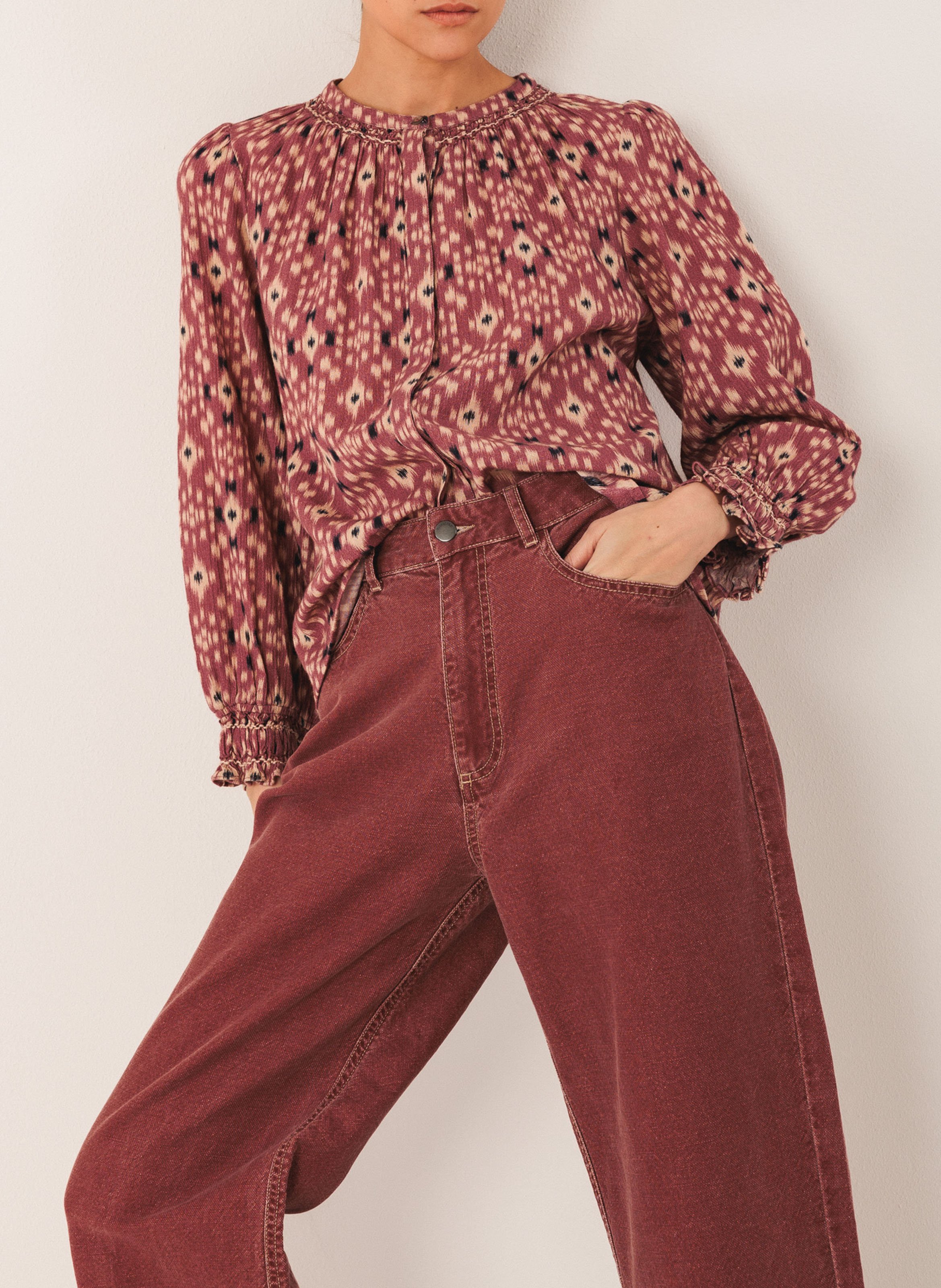 Chemise ample col mao en coton bio INDI & COLD Violet