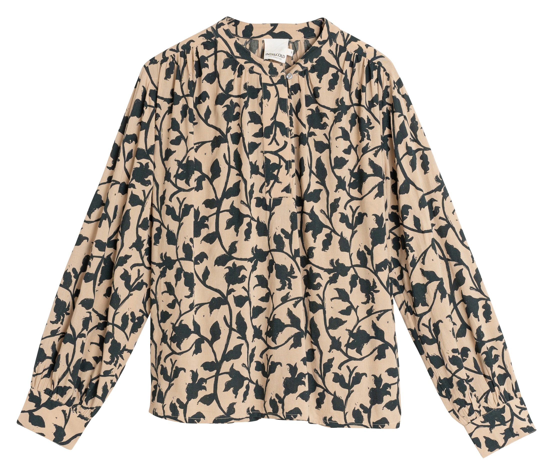 Blouse ample col mao imprimé floral INDI & COLD Beige