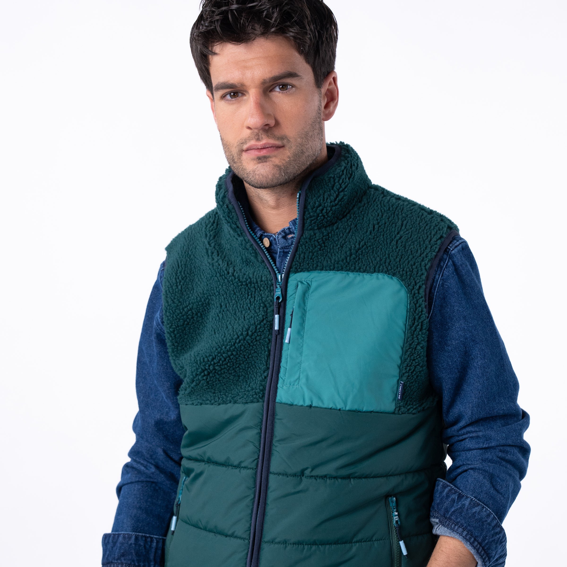 Sherpa sleeveless bi-material jacket BILLYBELT Green