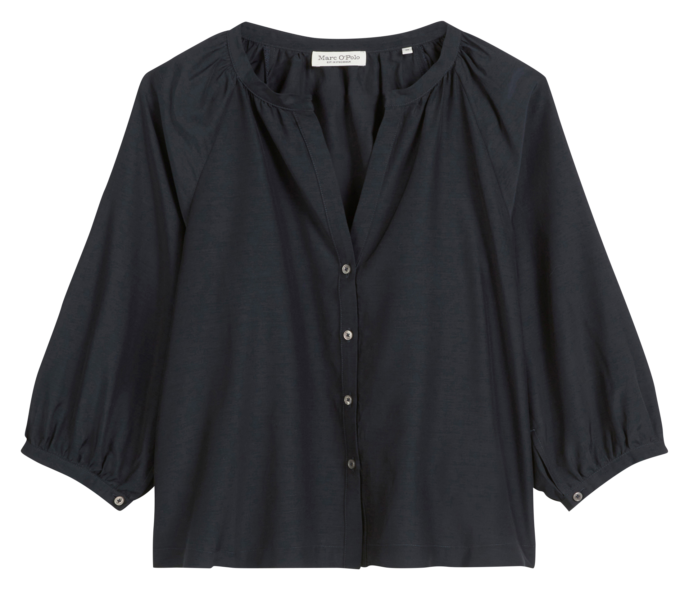 Camisa de mezcla de algodón con cuello de pico MARC O'POLO Azul