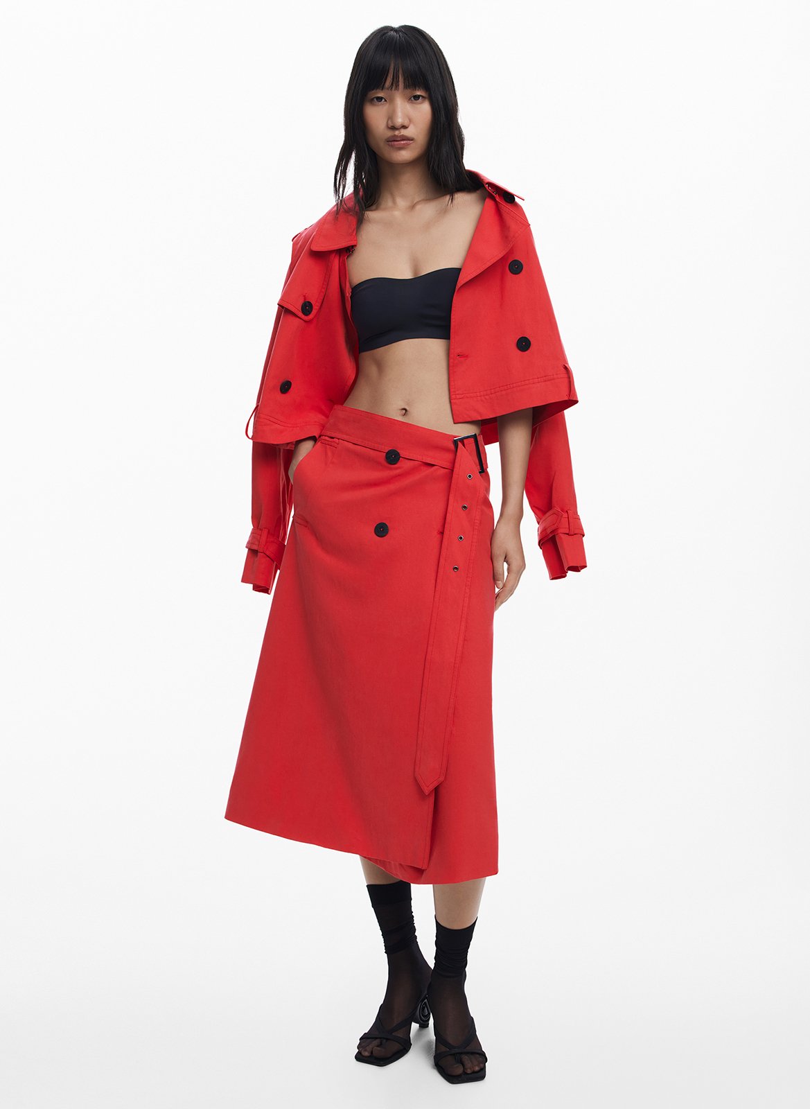 Trench long boutonné amovible DESIGUAL Rouge