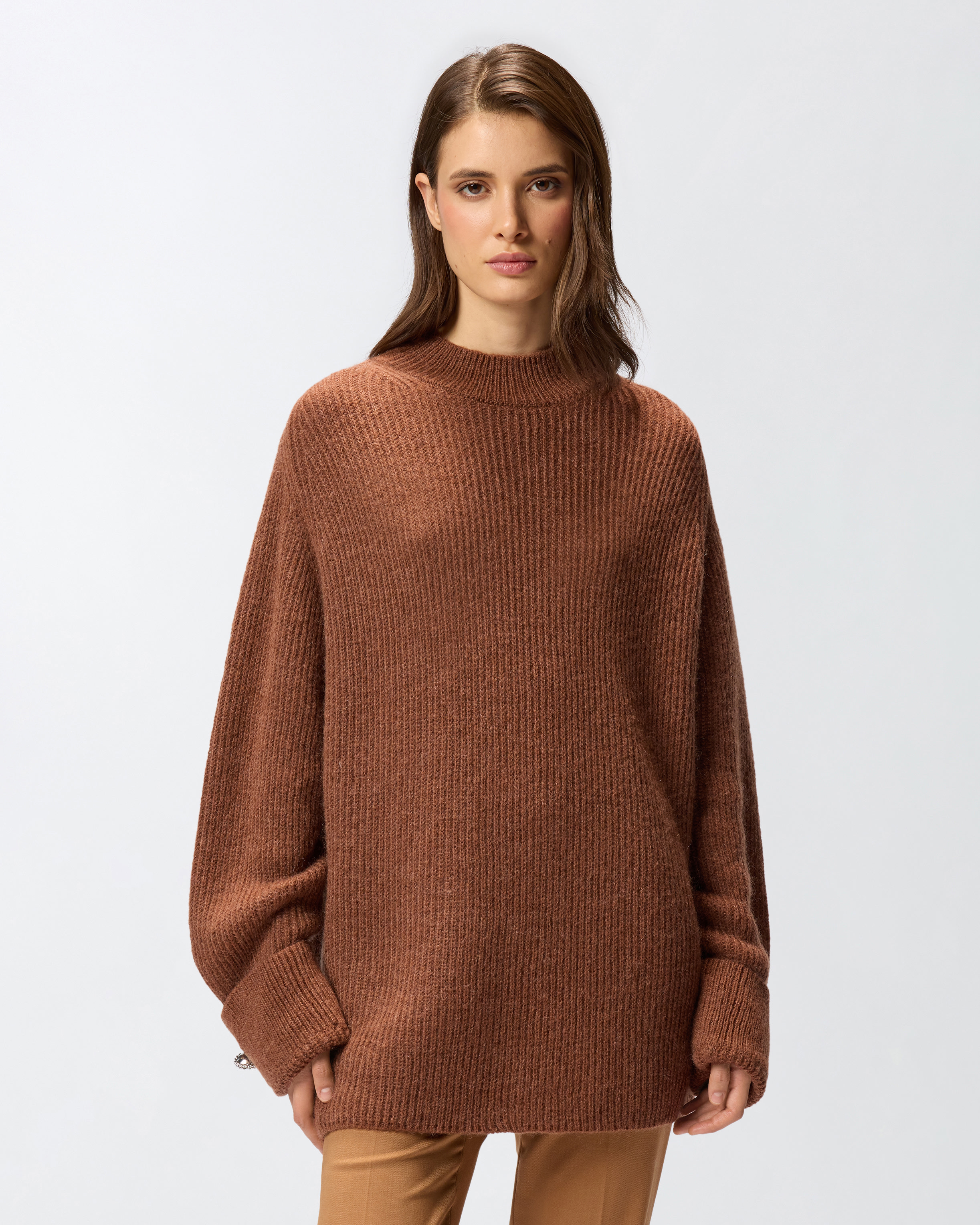 Ribbed high neck sweater PINKO Brown