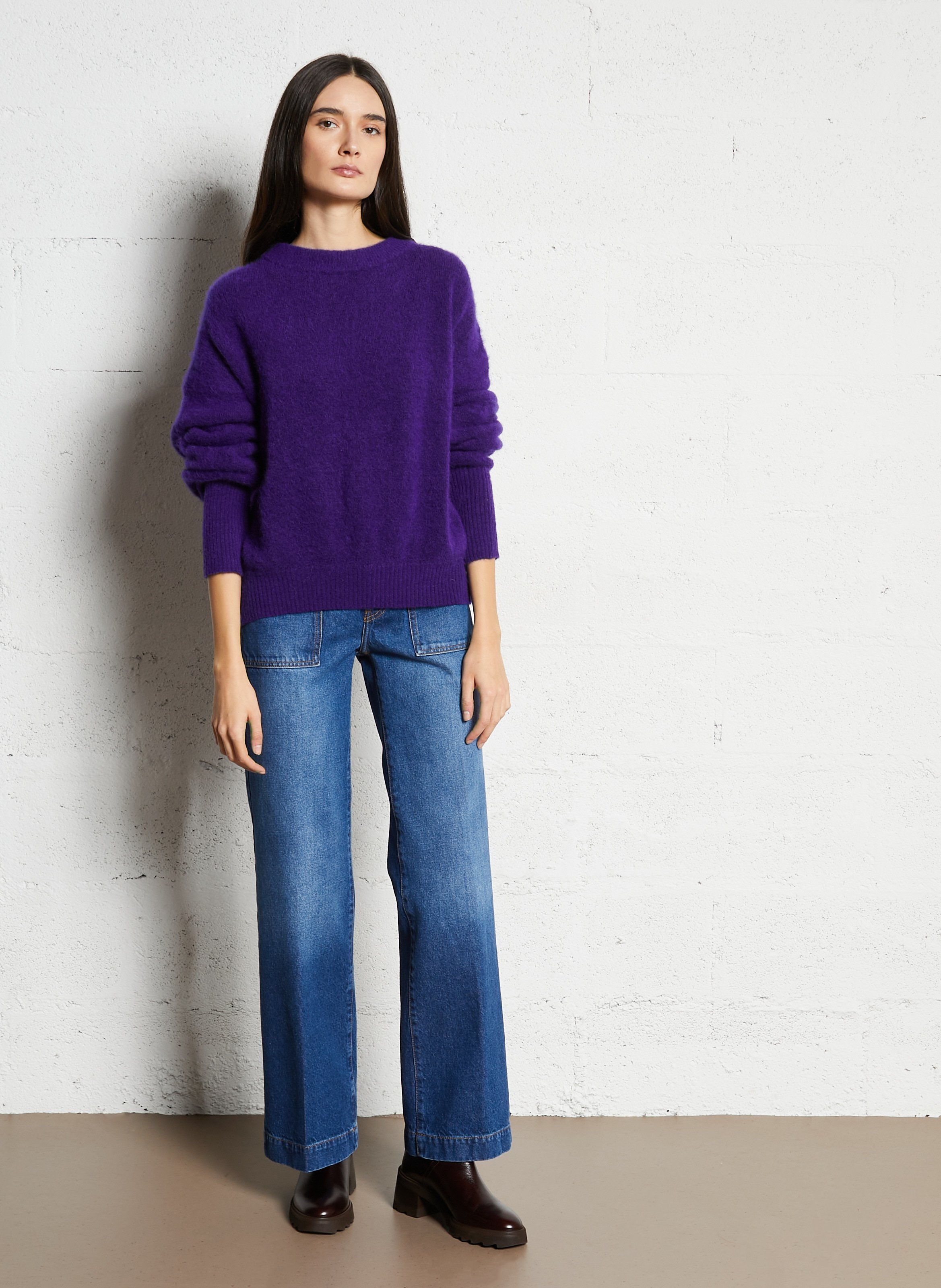 Pull ample col rond en laine mélangée AMERICAN VINTAGE Violet