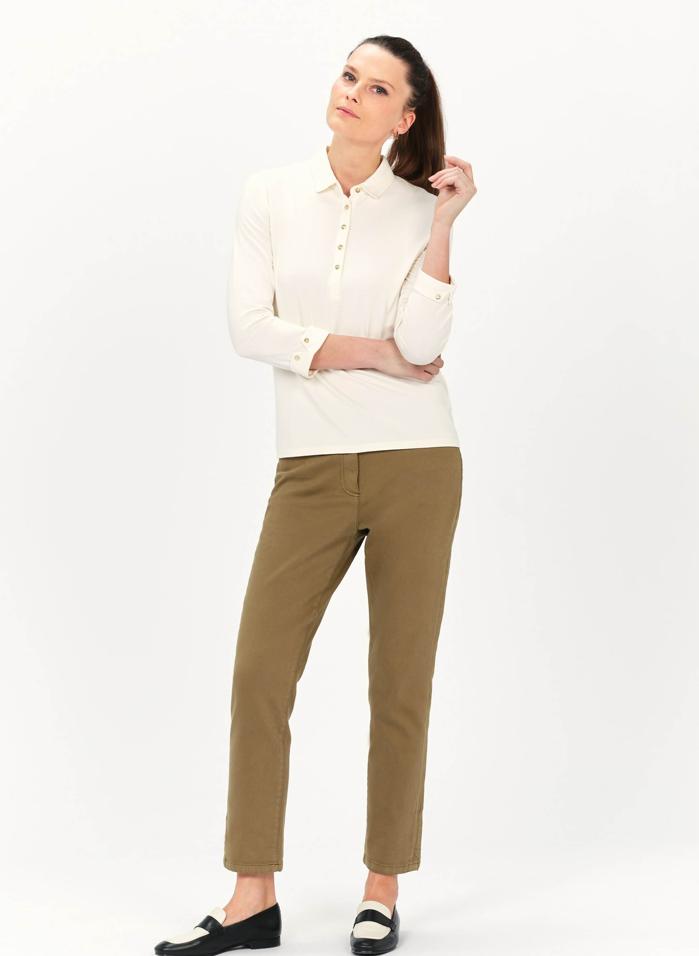 Gerade geschnittenes T-Shirt mit klassischem Kragen Weiss