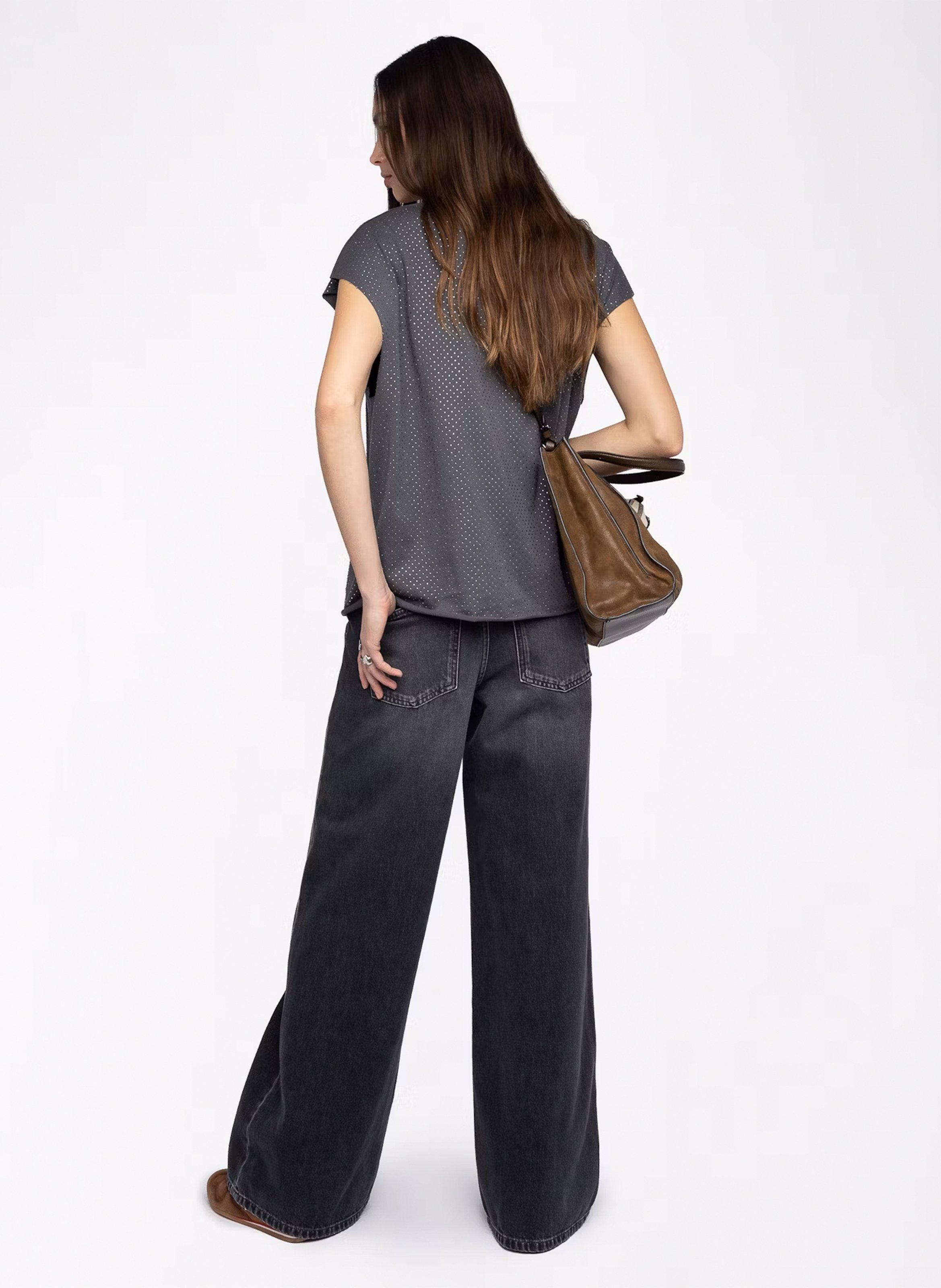 Straight round neck T-shirt with rhinestones ZADIG&VOLTAIRE Grey