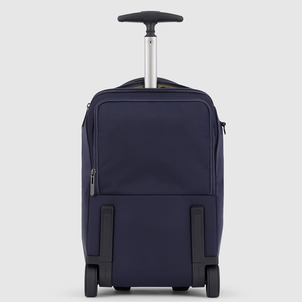 Under-seat trolley suitcase adaptable as a backpack for iPad® Pro 12.9 with pocket for AirPods®. PIQUADRO Blue