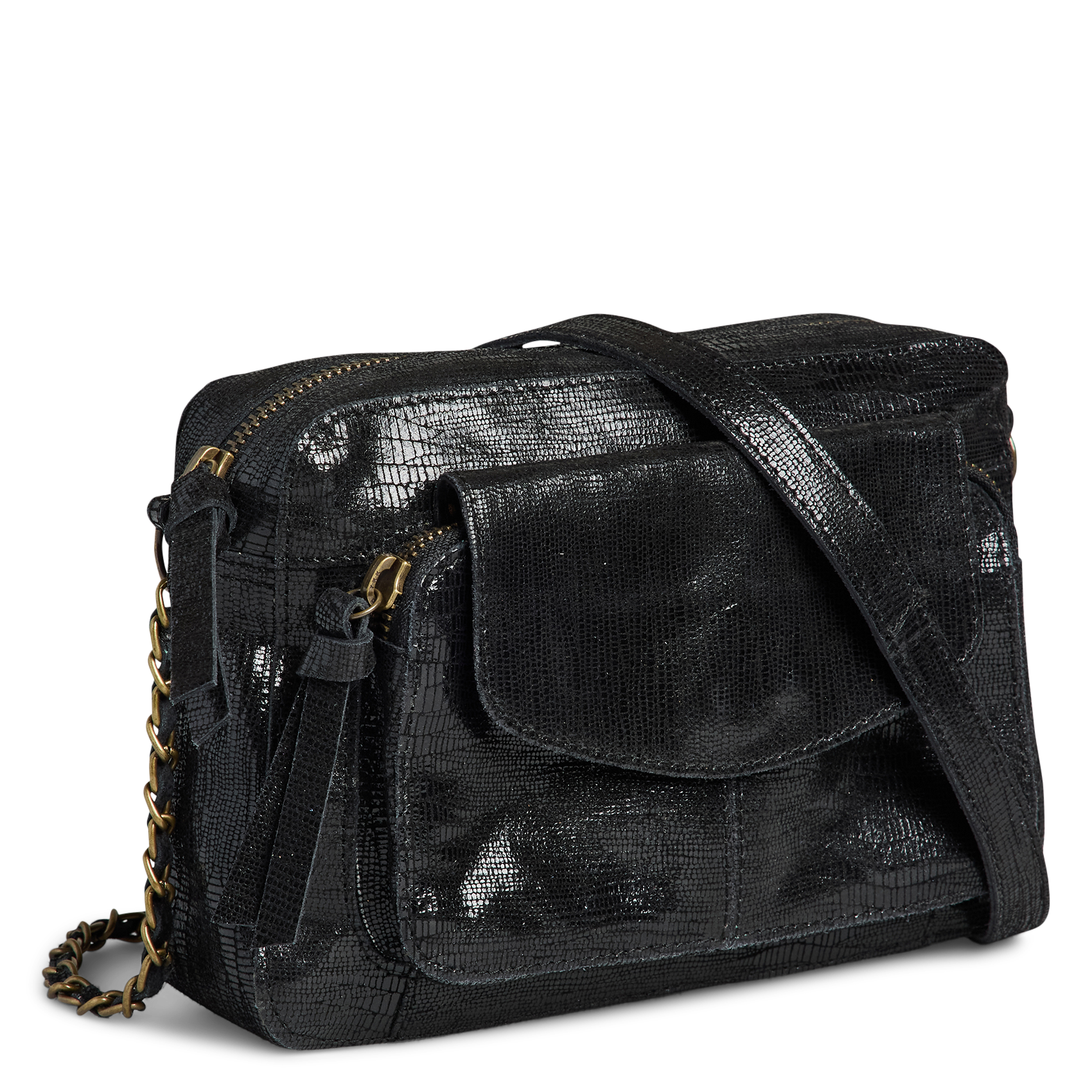 Sac bandoulière jacquard brillant en cuir PIECES Noir