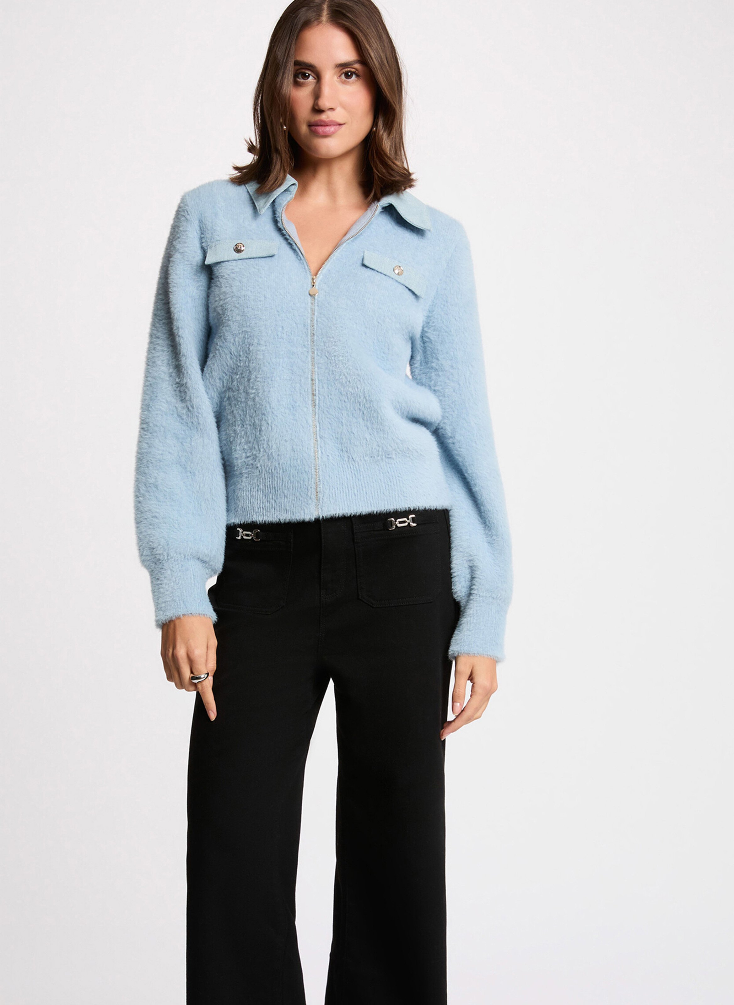 Zip-up cardigan in a solid color MORGAN Blue
