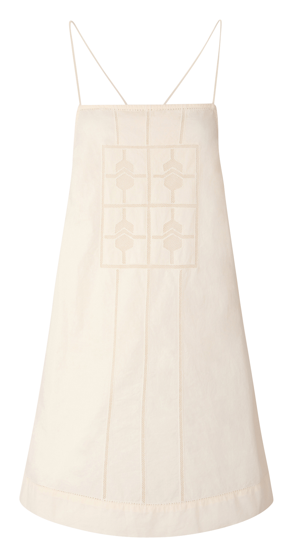 Short square-neck embroidered cotton dress SESSUN Beige
