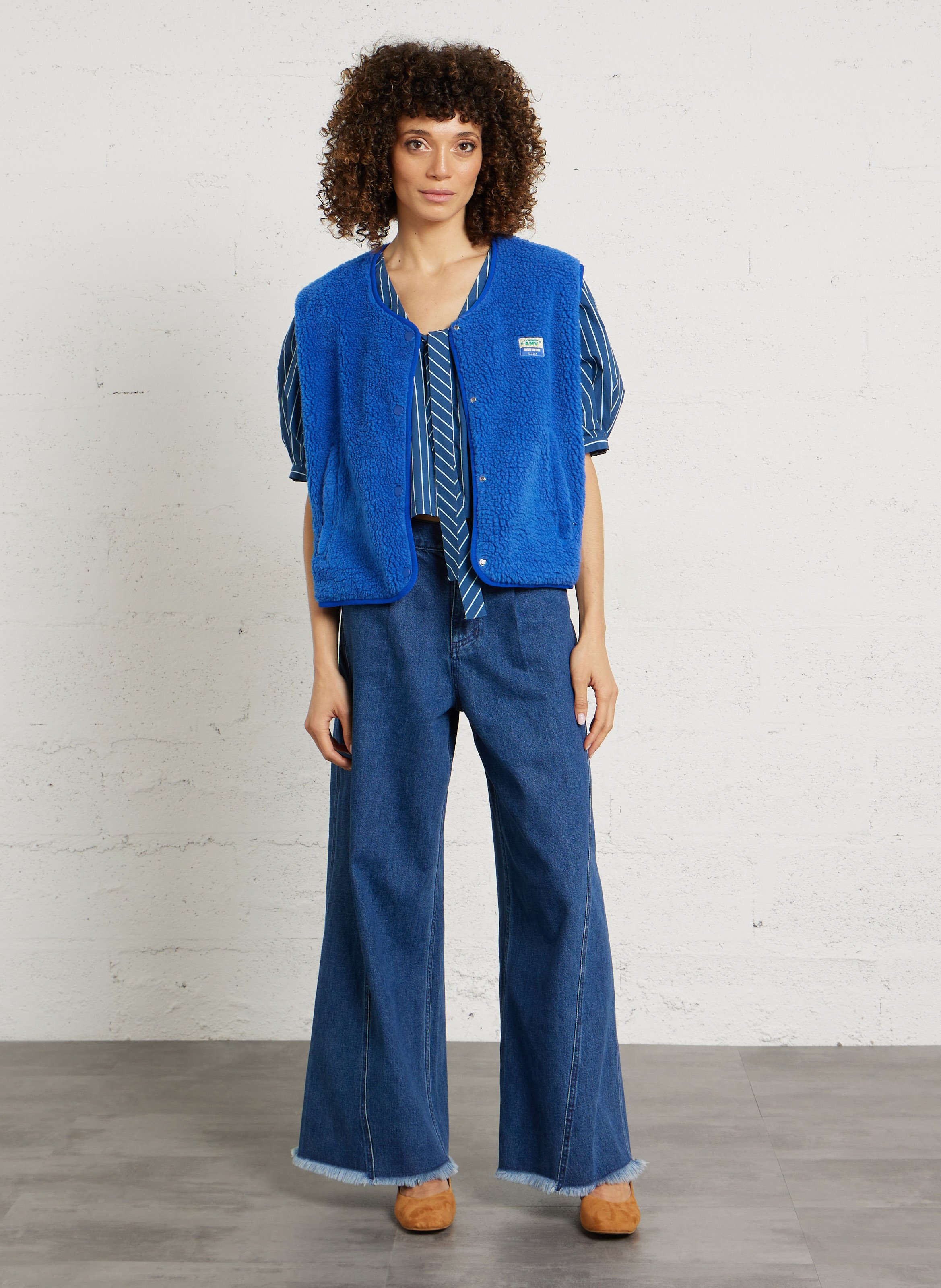 Gilet col rond molletonné sans manches AMERICAN VINTAGE Bleu