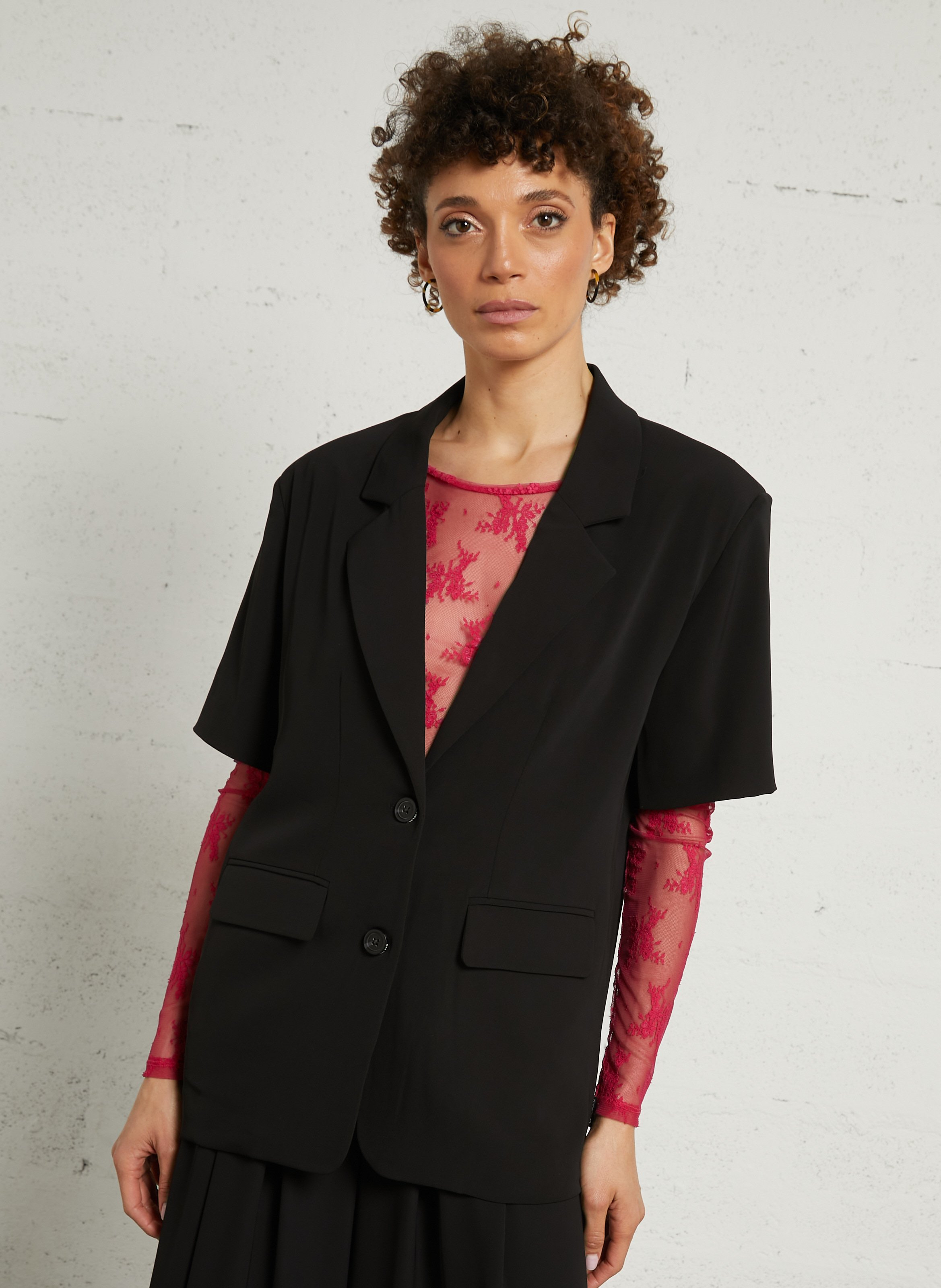 Cotton-blend cardigan with tailored collar LE TEMPS DES CERISES Black