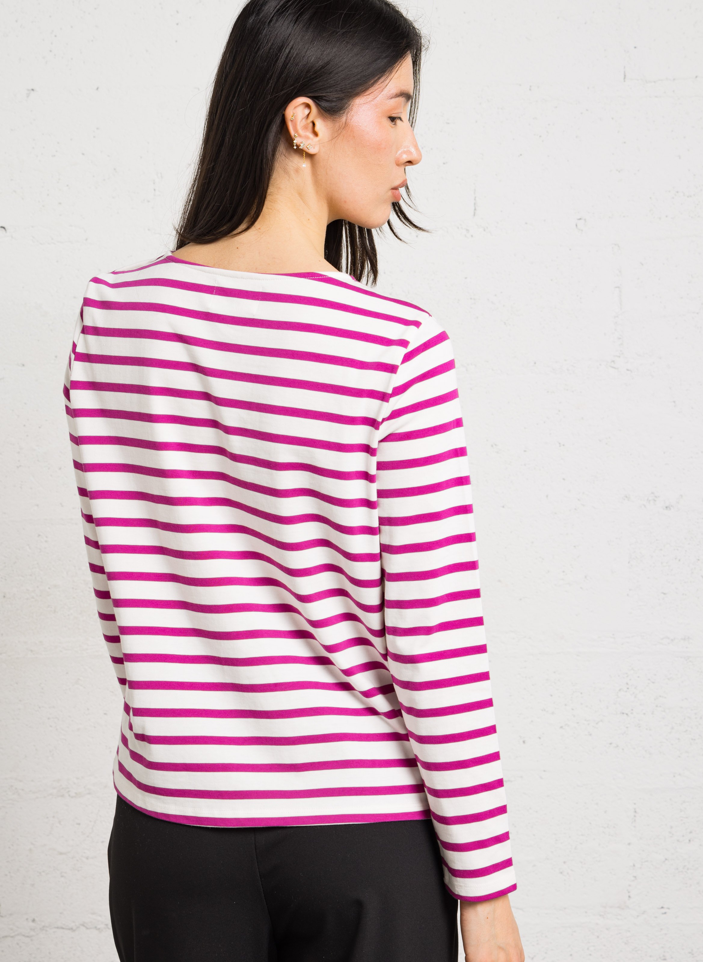 Tee-shirt droit rayé à détail boutonné DES PETITS HAUTS Rose