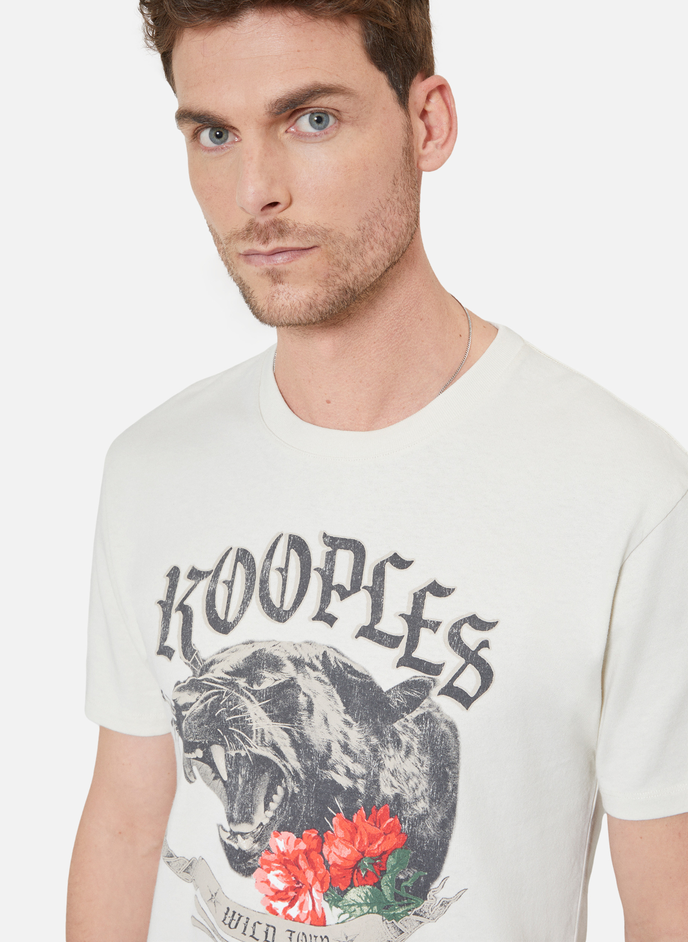 T-shirt with panther screen print THE KOOPLES Beige