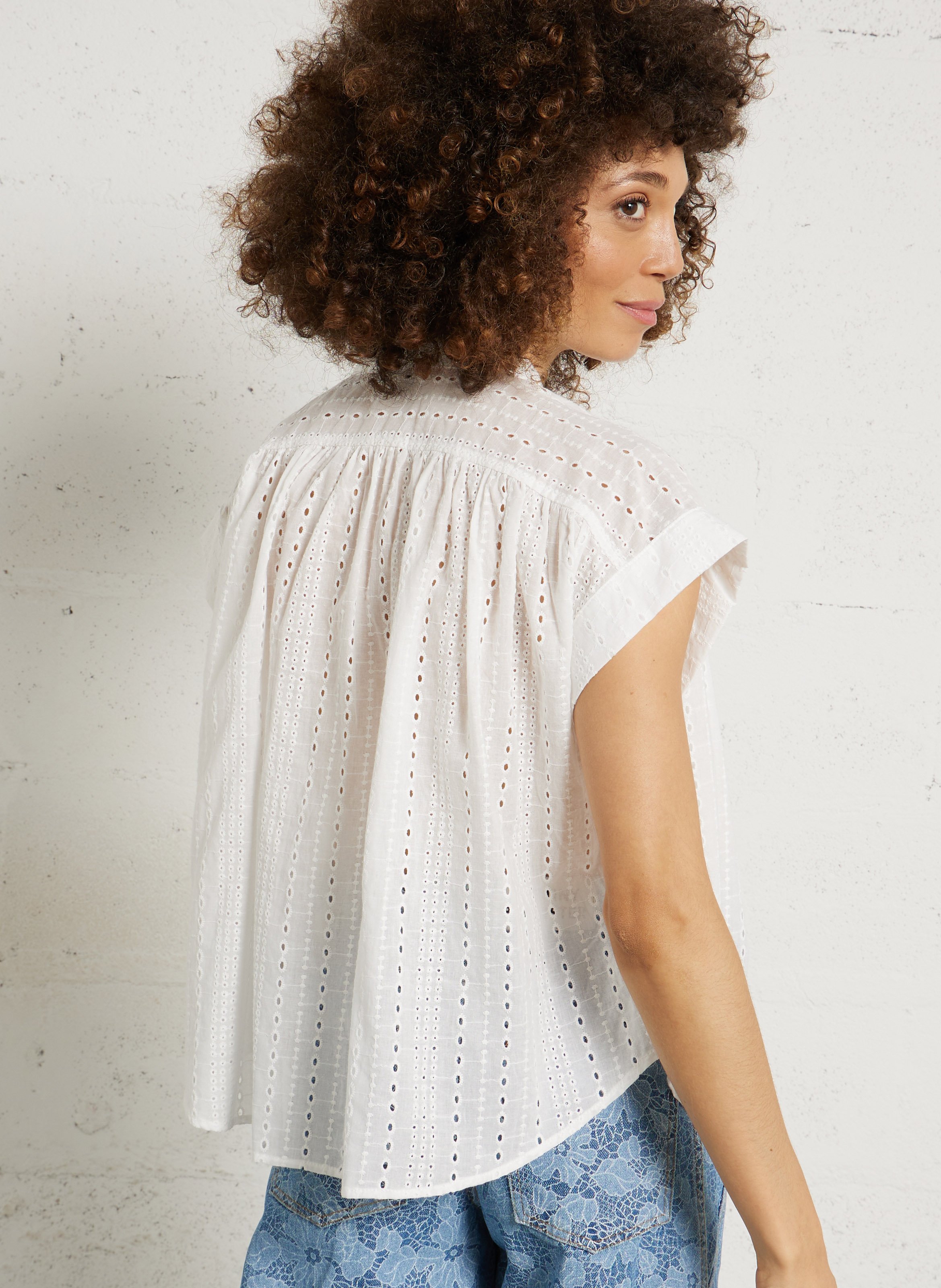 Loose tunic blouse with embroideries SEE U SOON White