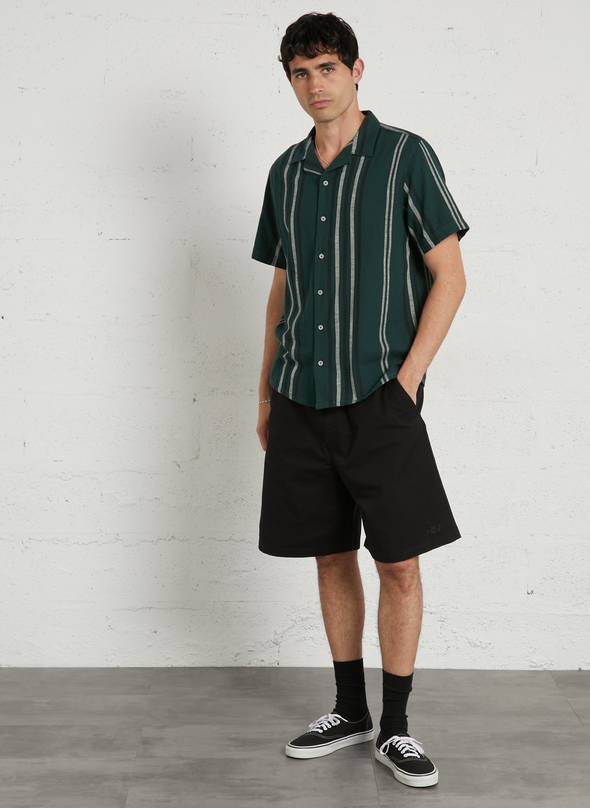 Chemise col classique manches contrastantes en coton SOLID Green