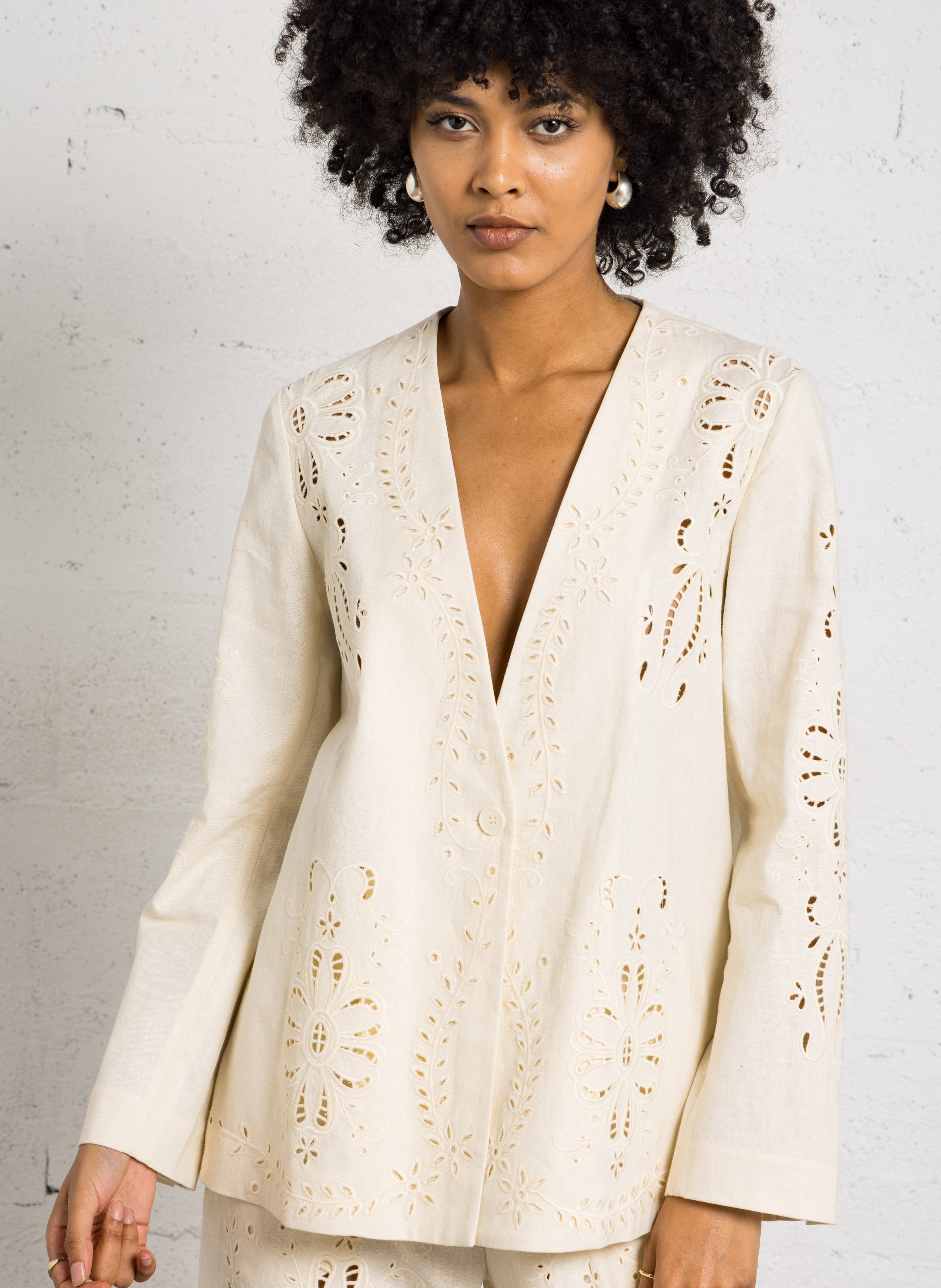 Linnenmix vest met V-hals BERENICE Beige